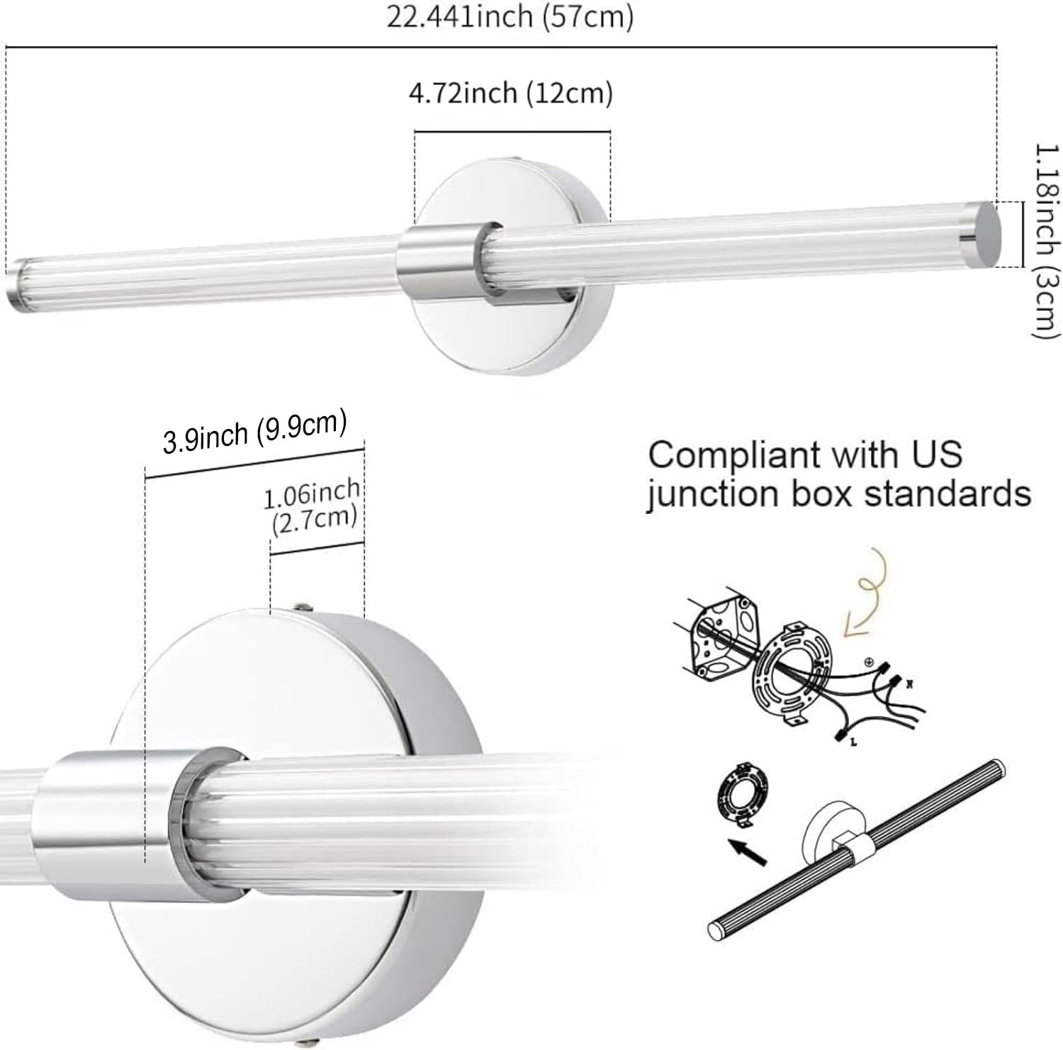Modern 22 Inch Chrome Dimmable LED Vanity Light Bar - 360° Full Lighting Bathroom Mirror Light Fixture, 4000K Natural White, Wall Sconce for Bedroom, Living Room & Bathroom - Perfect for Makeup, Grooming & Ambient Lighting
