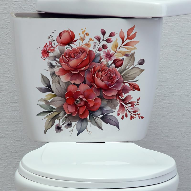 Peony Flower Toilet Cover Sticker Decals - Waterproof Self-Adhesive Bathroom Decor with Fish, Bird, Flower & Leaf Designs - White - Perfect for Bathroom, Toilet Tank & Wall Decoration