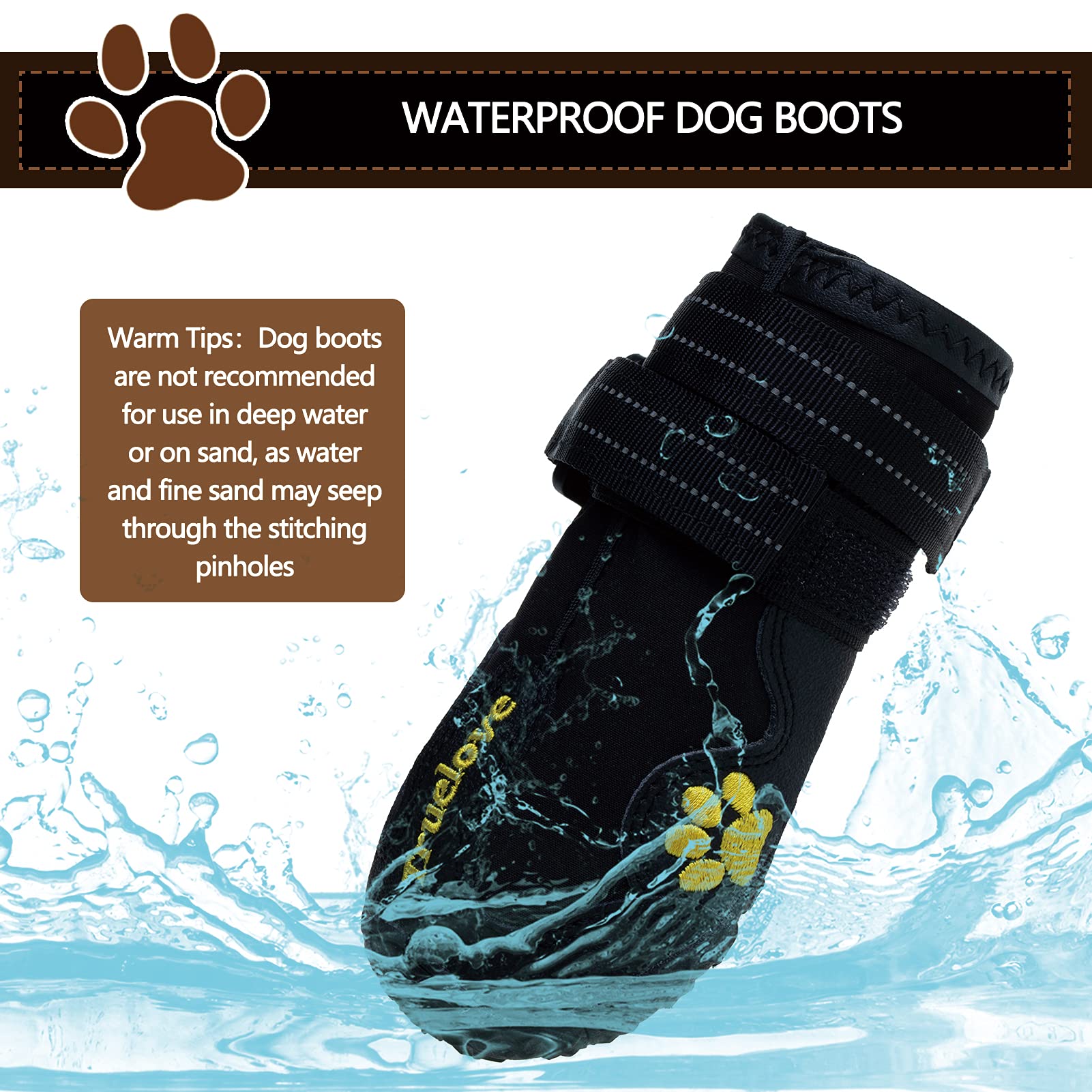 Expawlorer Dog Boots for Large Dogs - Waterproof Winter Paw Protectors with Anti-Slip Rugged Sole | Outdoor Snow, Rain & Hot Pavement Protection | Ideal for Hiking, Walking & Daily Use (Black)