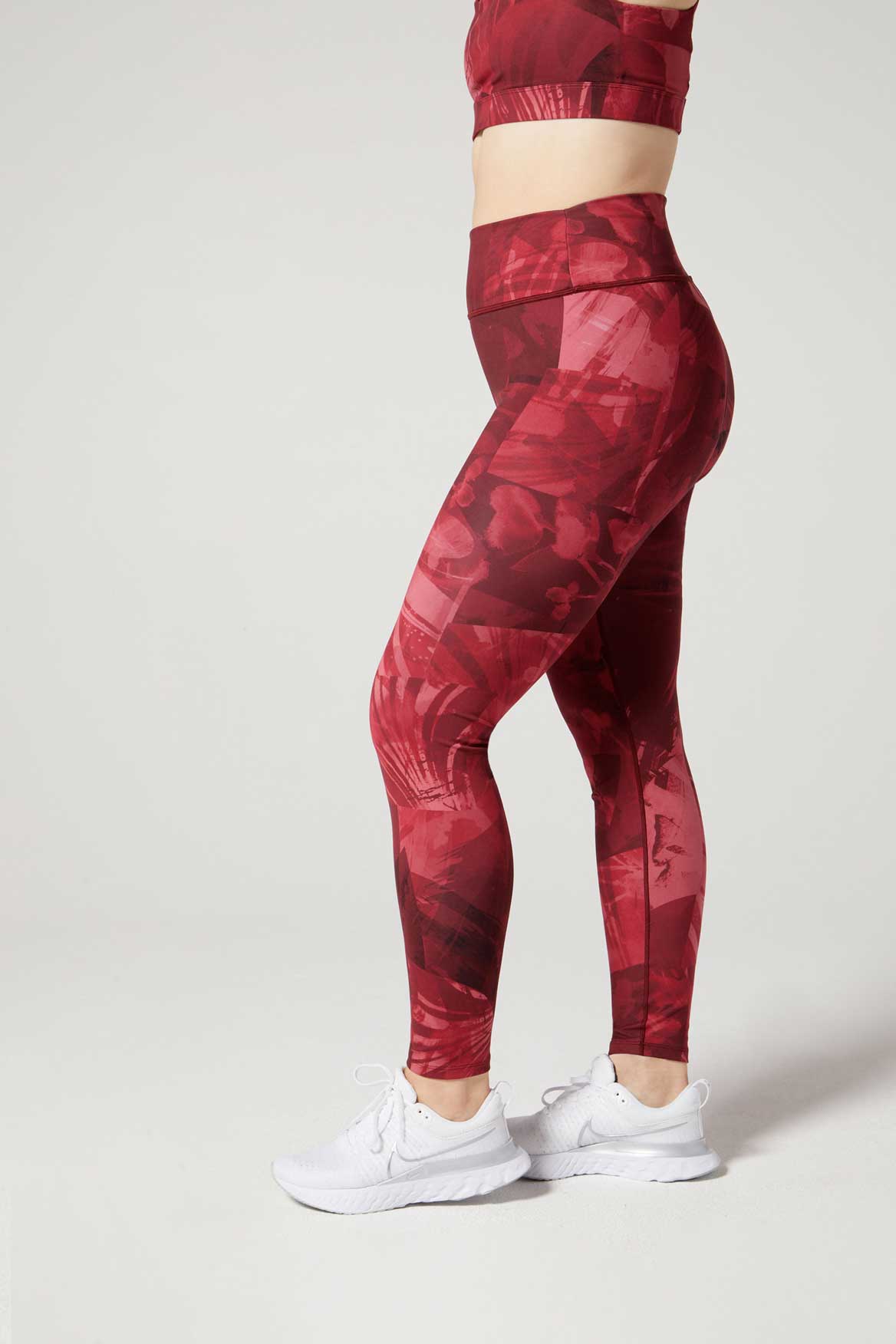 Camila High-Waist Front Pocket Leggings for Women - Magenta Fern Print | Yoga, Running, Workout & Lounge Wear