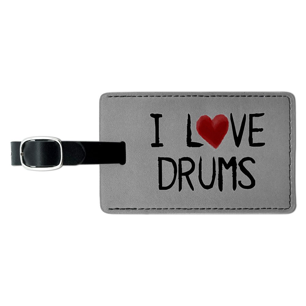 Custom Leather Luggage Tag with 'I Love Drums' Design - Personalized Suitcase ID Tag for Travel, Carry-On Bags & Backpacks | Perfect for Vacation, Business Trips & Airport Identification
