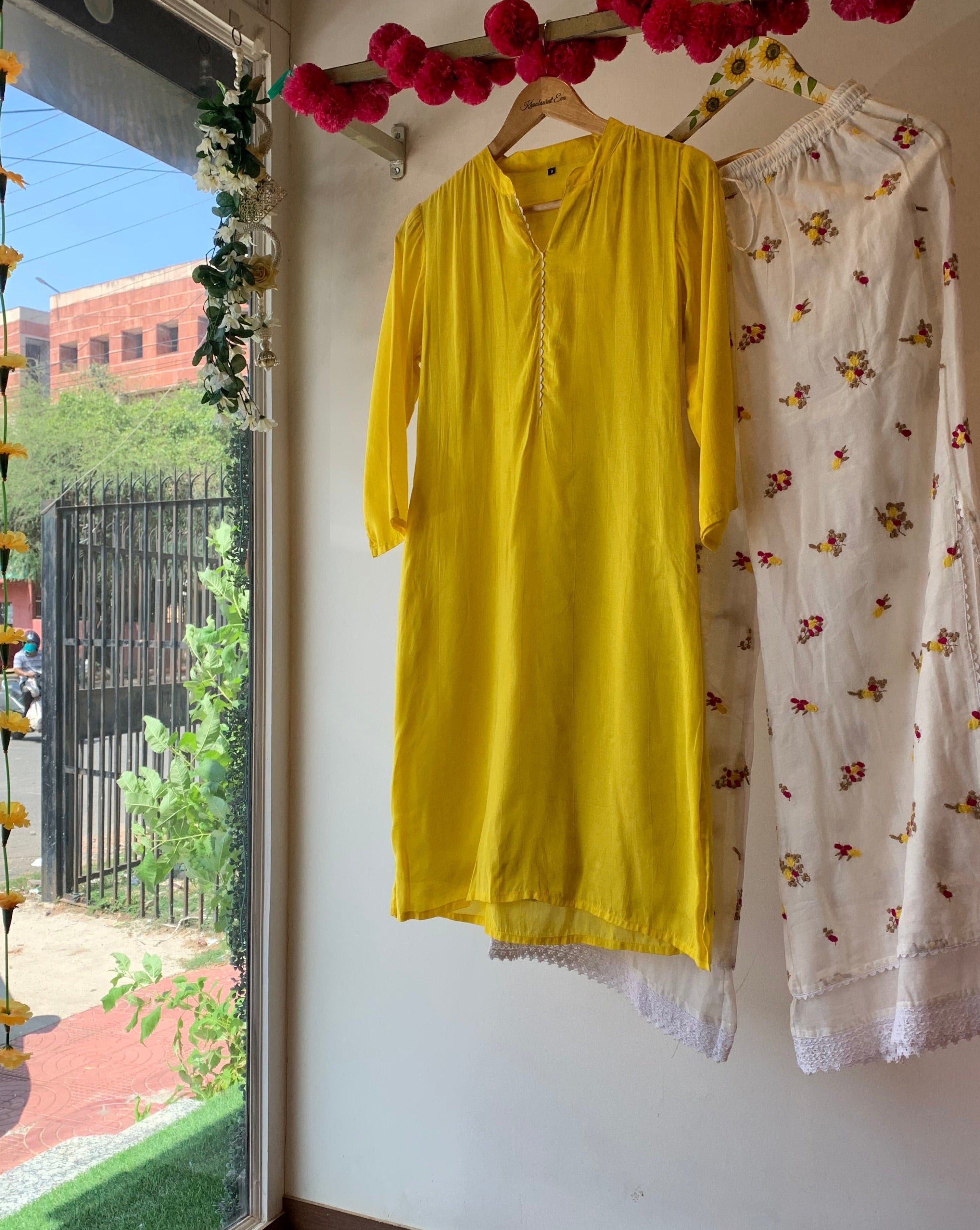 Yellow and White Embroidered Kurta Set for Women | Traditional Indian Ethnic Wear | Perfect for Festivals, Weddings & Special Occasions