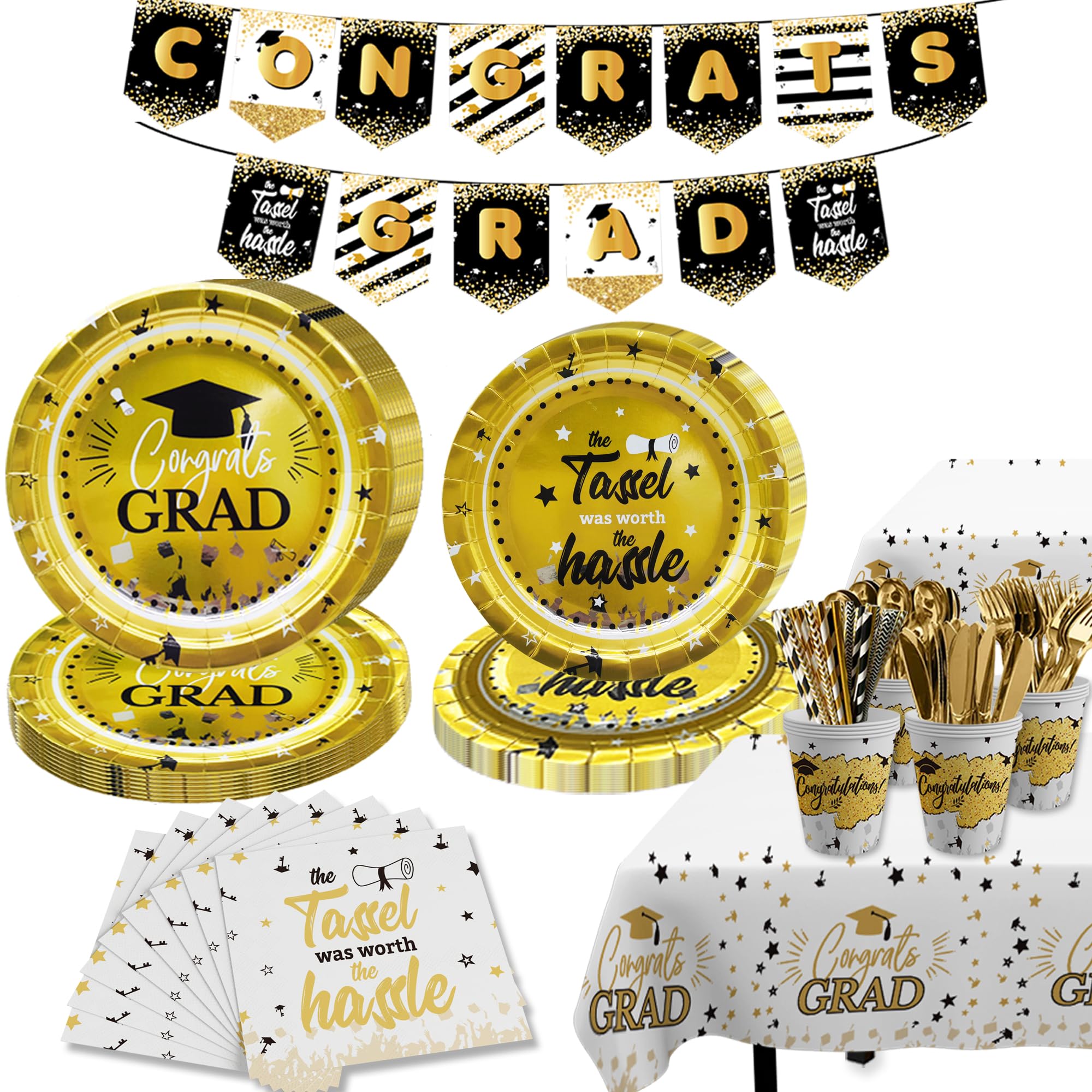 2025 Graduation Party Decorations - Class of 2025 Graduation Supplies Set with Plates & Napkins for 24 Guests | Perfect for High School & College Graduation Celebrations, Commencement Parties & Senior Send-offs