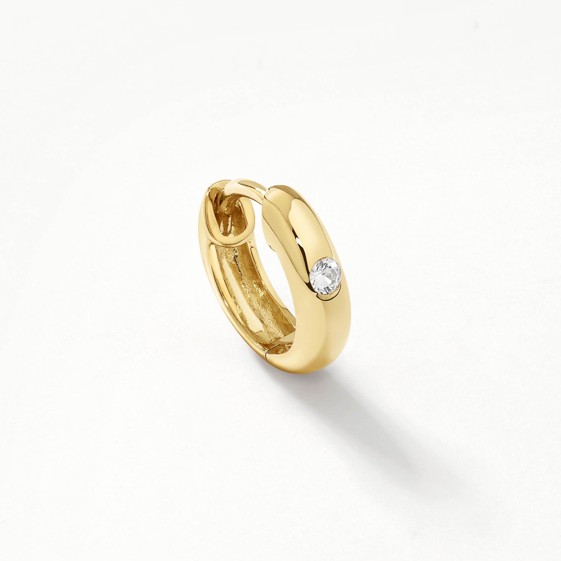14K Gold White Topaz Round Curve Huggie Earrings for Women - Perfect for Weddings, Parties & Everyday Wear