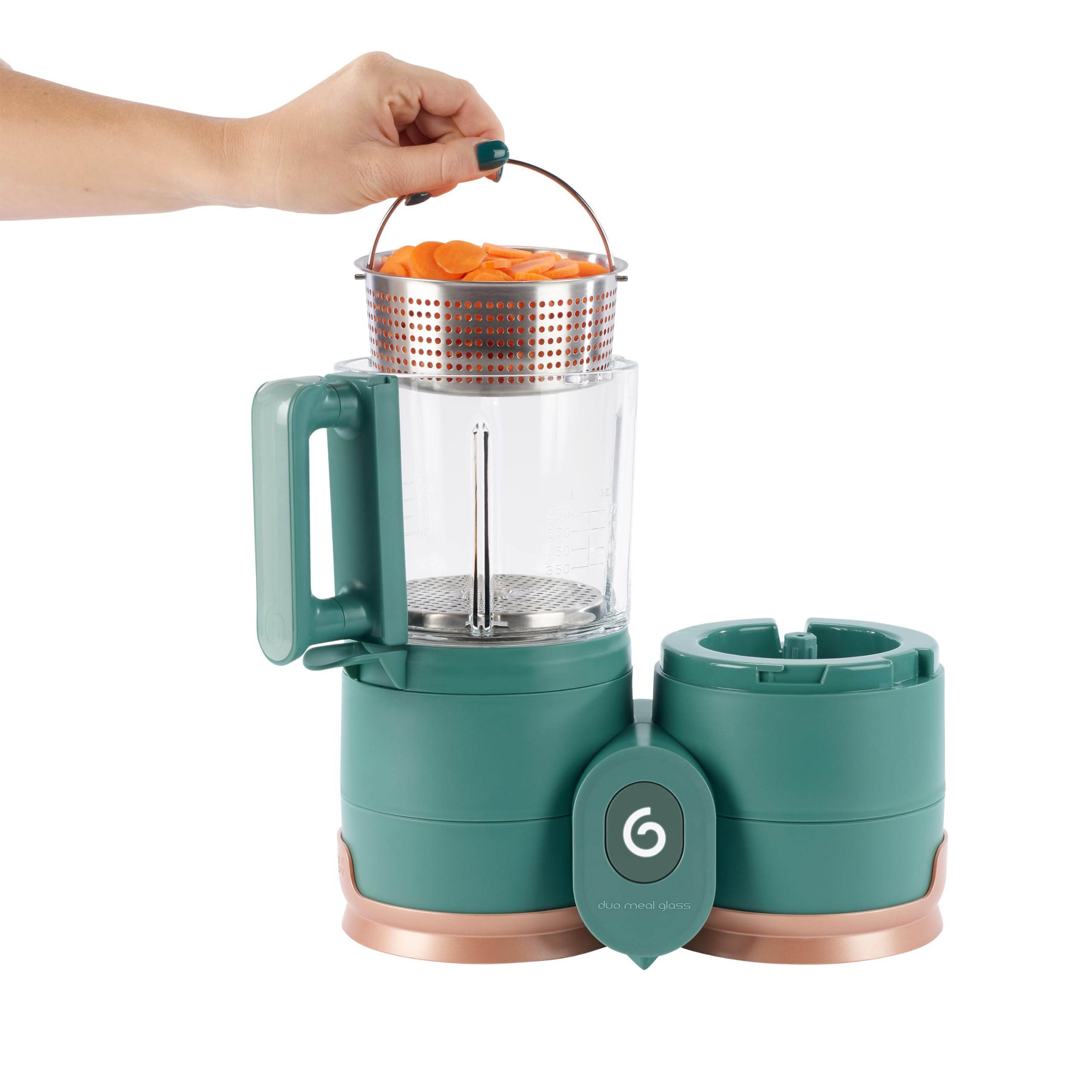 Babymoov Duo Meal Glass Baby Food Maker & Processor with Built-in Glass Steamer, Stainless Steel Basket & Blender (6+ Cup Capacity) - Dark Green | Perfect for Homemade Purees, Steaming Vegetables & Meal Prep for Infants