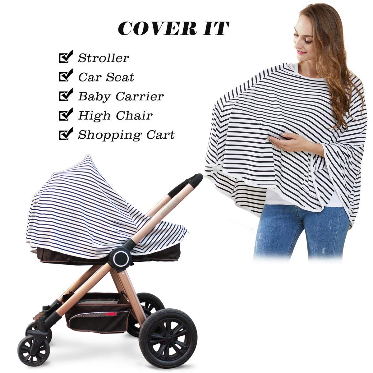 Nursing Cover & Poncho - 360° Privacy Breastfeeding & Stroller Cover for Baby Shower Gifts