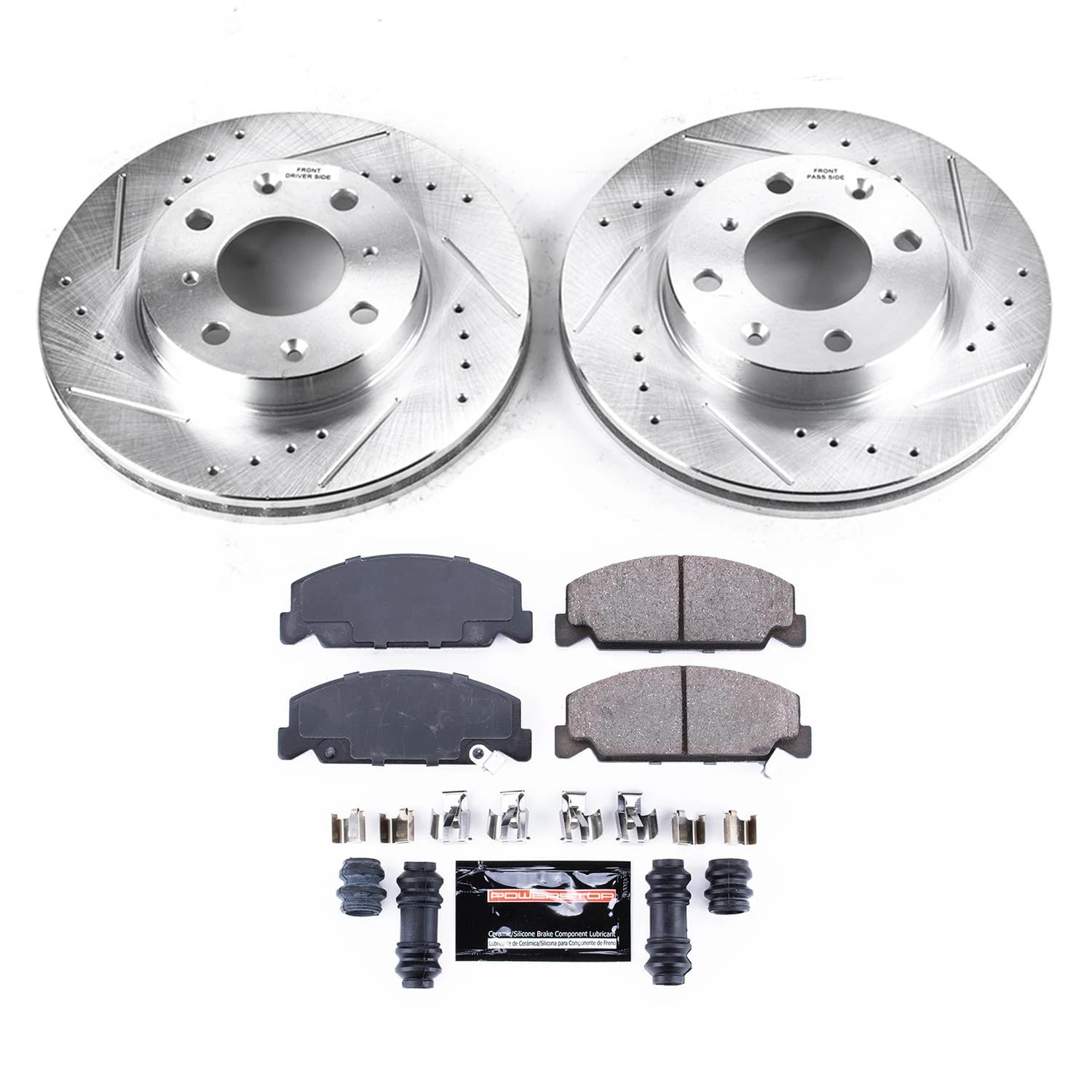 Power Stop K699 Front Z23 Carbon Fiber Brake Pads with Drilled & Slotted Brake Rotors Kit - High Performance Braking System for Cars, Trucks & SUVs - Perfect for Racing, Off-Road & Daily Driving