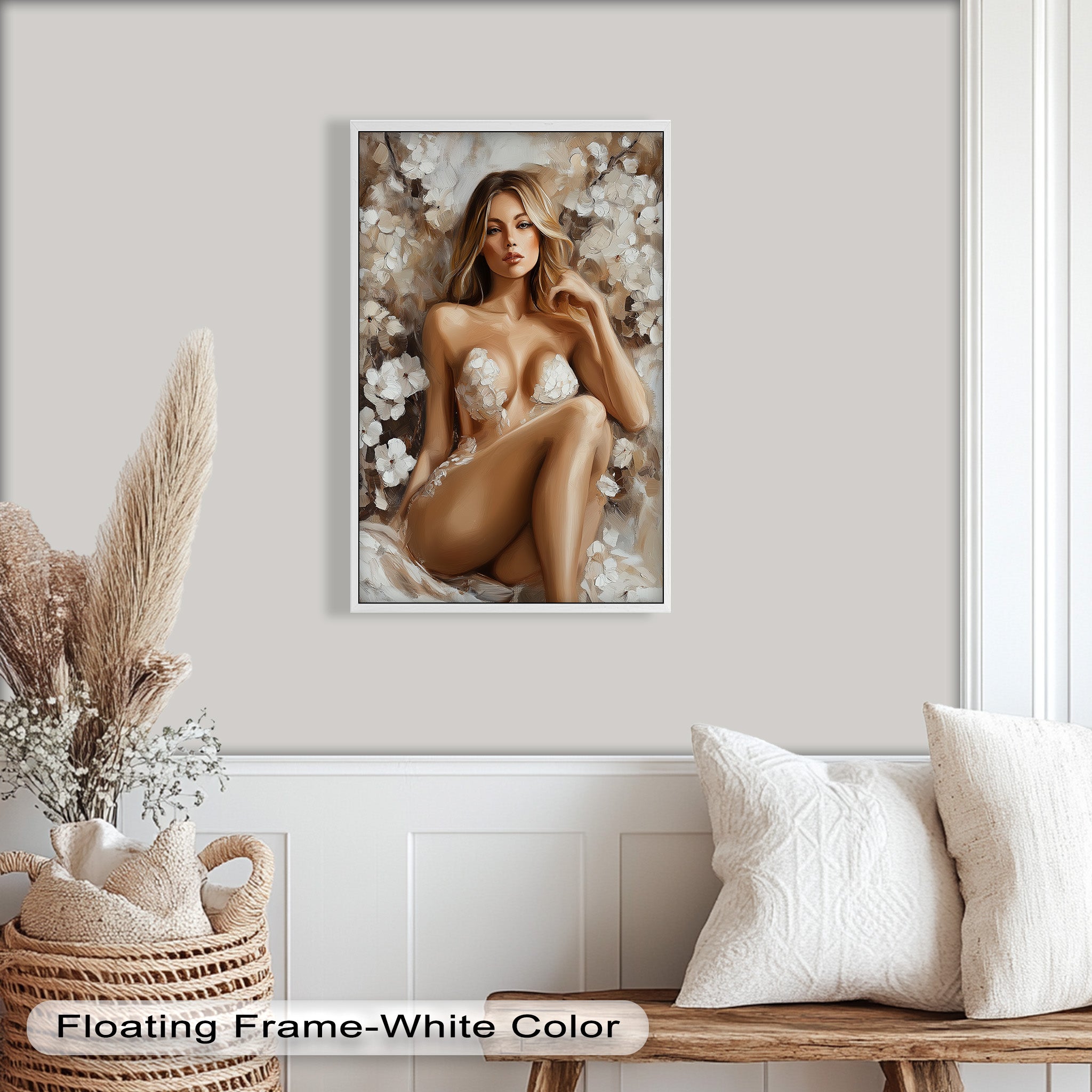 Blossom Muse Romantic Nude Oil Painting - Handmade Canvas Art for Home Decor, Bedroom & Living Room Wall Art