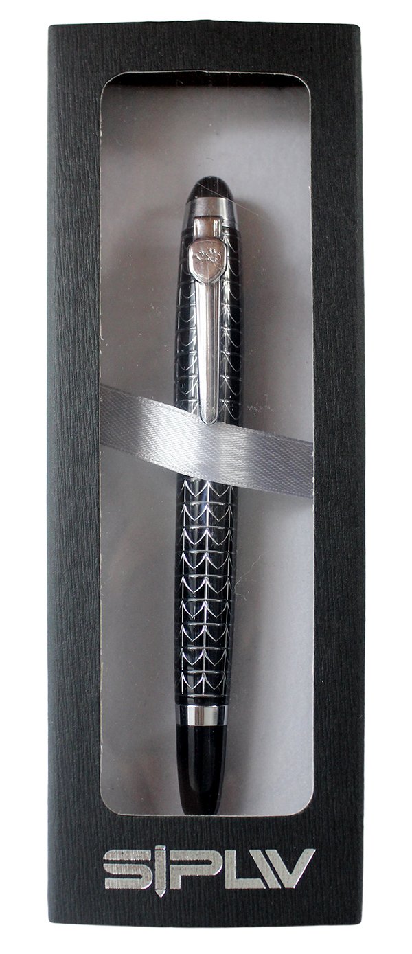 Premium 195 Fountain Pen with Gift Box - Elegant Black Plaid Design for Business, Writing & Luxury Gifting