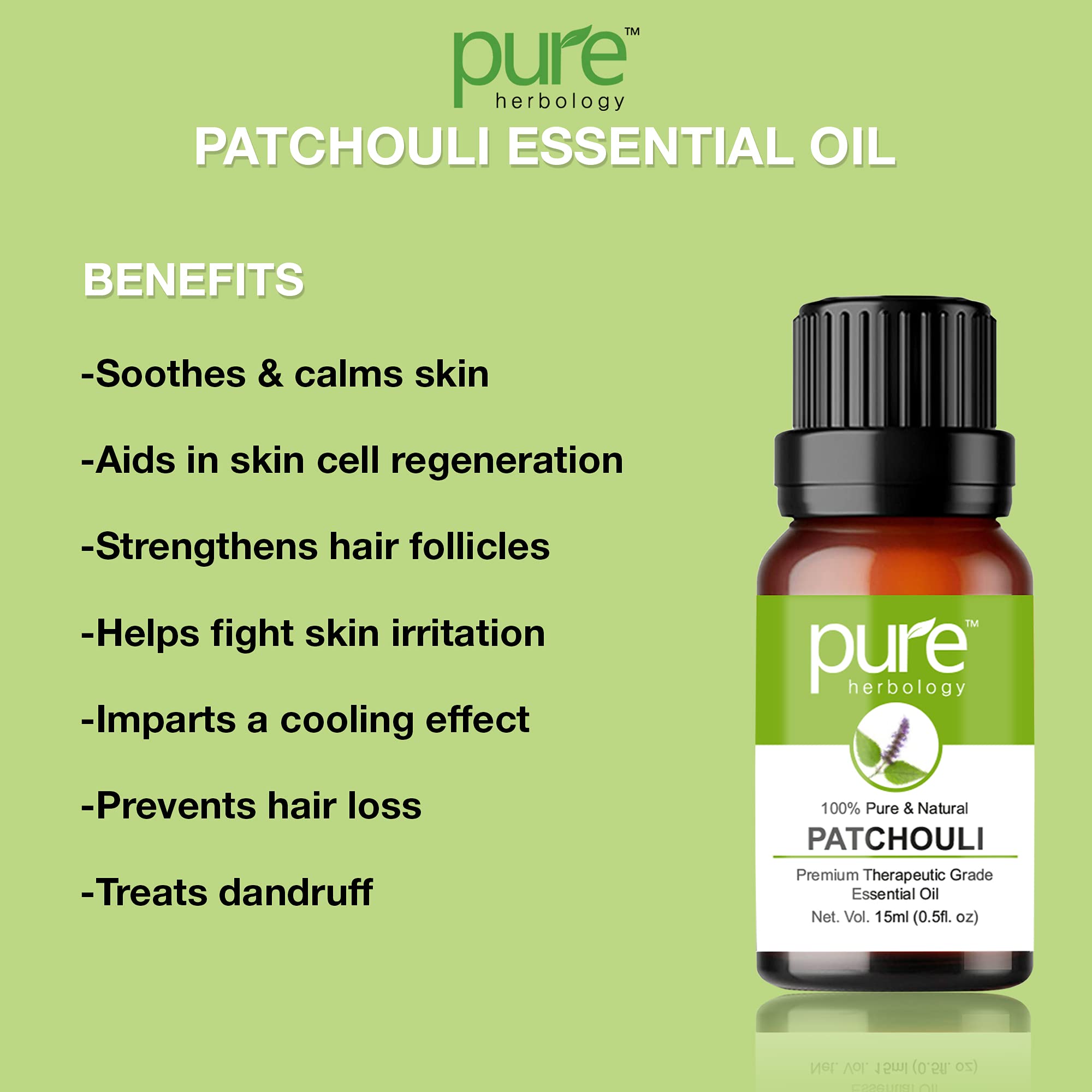 Pure Patchouli Essential Oil 15ml - Skin & Hair Care, Stress Relief for Aromatherapy