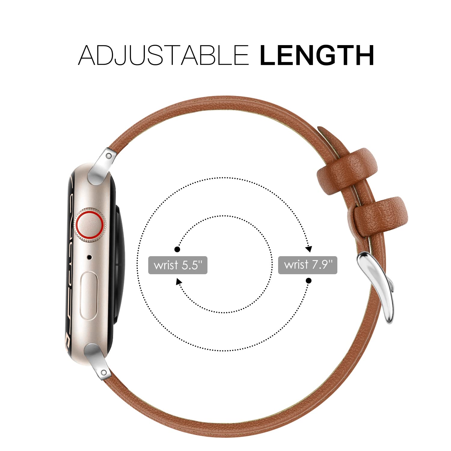 Genuine Leather Band for Apple Watch Series 10/9/8/7/6/5/4/3/2/1/SE - Soft Replacement Strap Compatible with 38mm 40mm 41mm 42mm iWatch - Women's Fashion Accessory for Workout, Office & Daily Wear