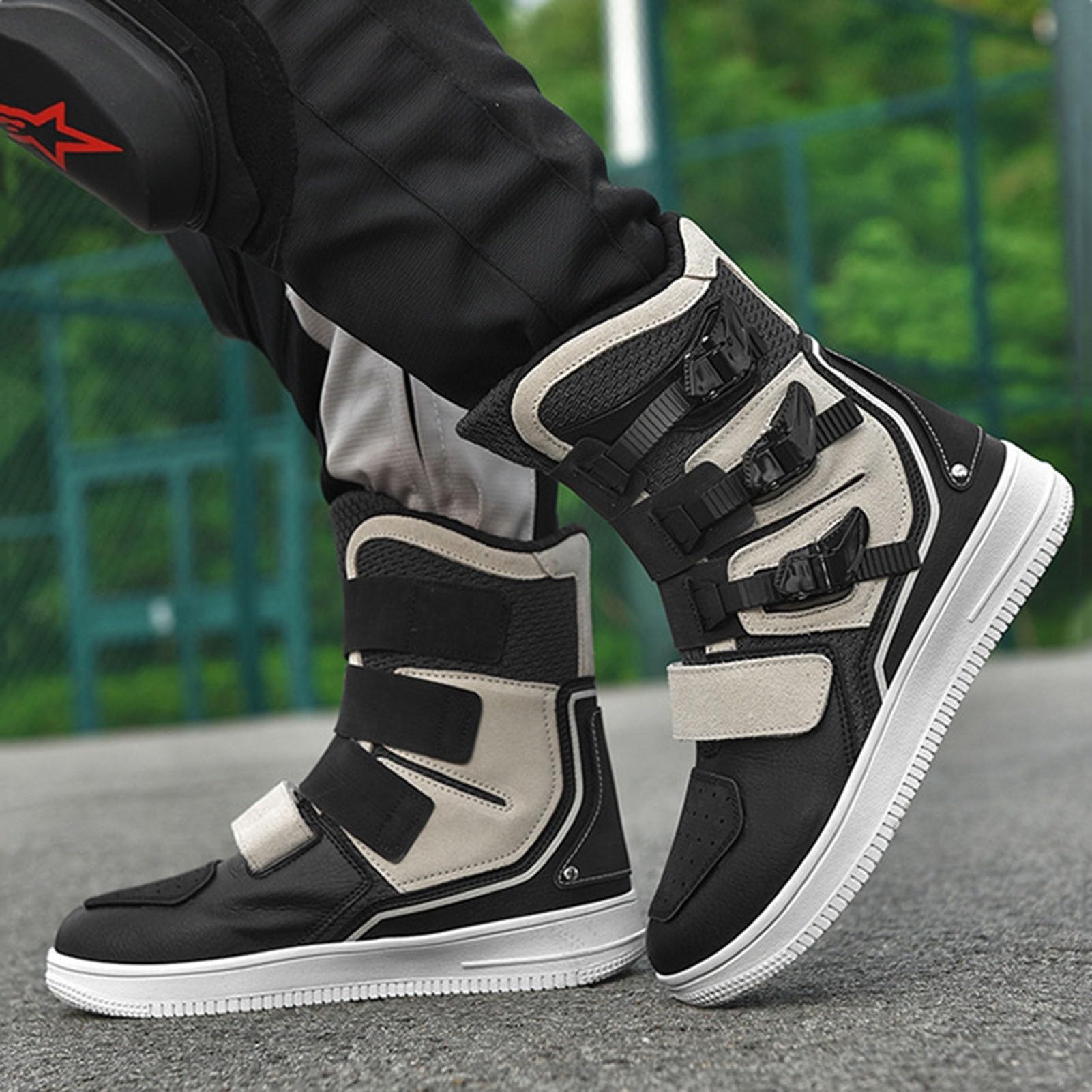 Unisex High Top Motorcycle Boots - Waterproof Microfiber Leather Dirt Bike Boots for Men & Women - Anti-Slip Motocross Riding Shoes with Ankle Support - Perfect for Off-Road Adventures & Biker Gifts (Gray, Size 8.5)