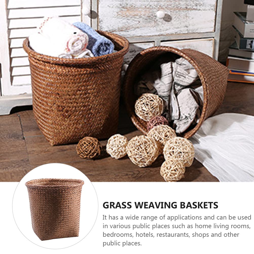 PATKAW Round Woven Waste Basket - 1PC Straw Wicker Trash Can for Office, Laundry Room & Home Decor | Eco-Friendly Storage Bin for Plants, Waste Paper & Clothing | Perfect for Farmhouse, Boho & Coastal Style Decor