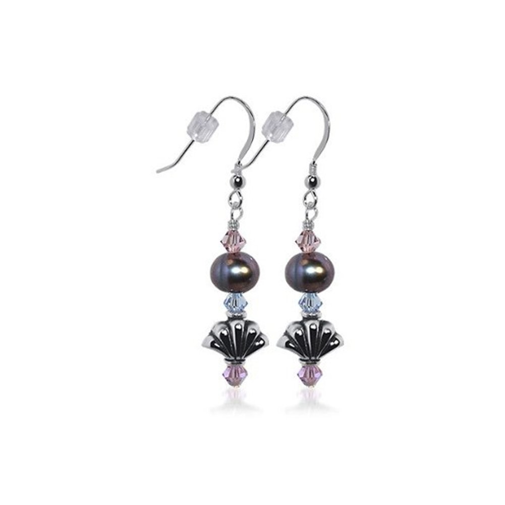 Sterling Silver Pearl Drop Earrings with Crystals - Elegant for Parties
