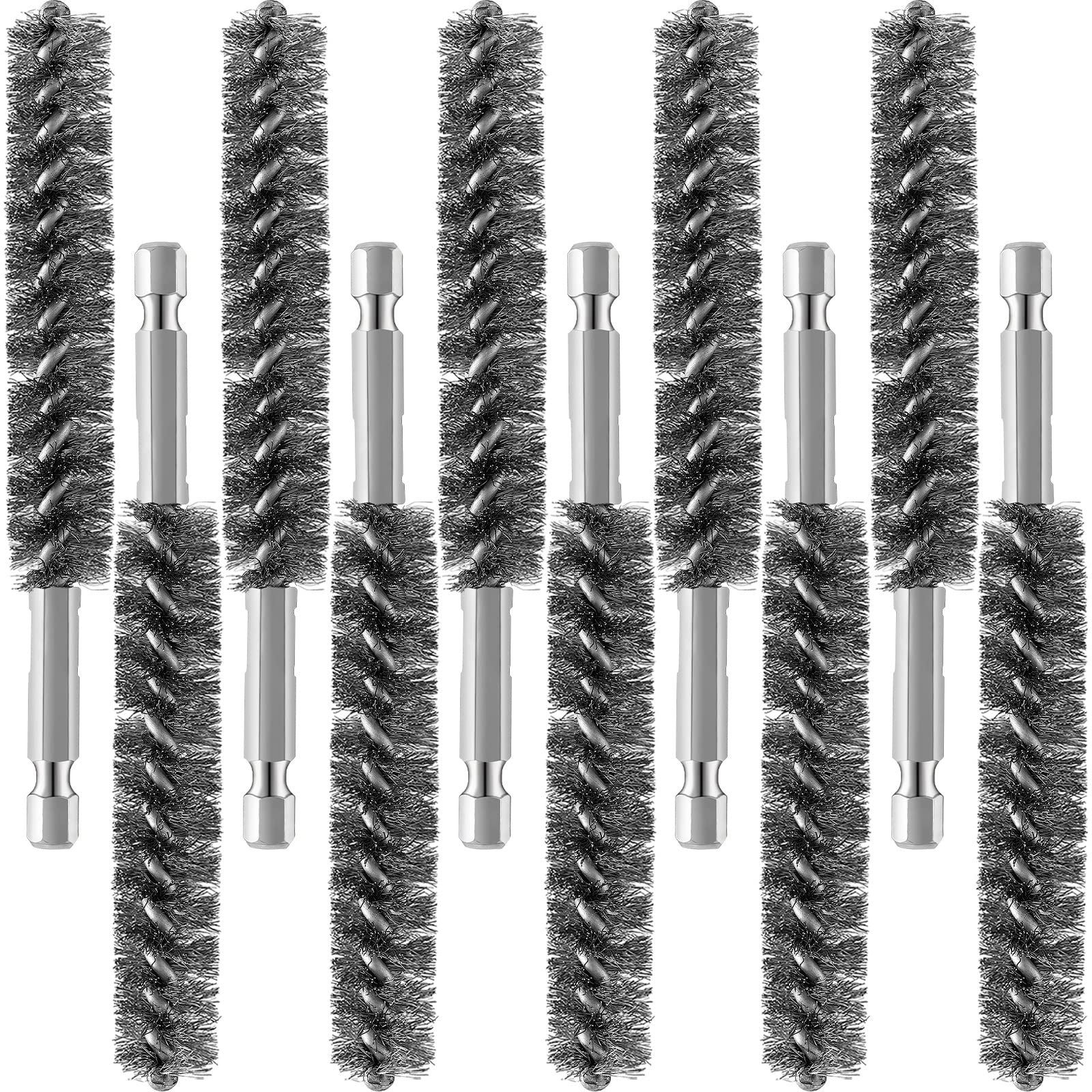 Stainless Steel Bore Brush Bristles Wire Brush Set - 10 Pack with Hex Shank Handle for Power Drill Cleaning - Perfect for Auto Parts, Firearms & Metal Surface Cleaning