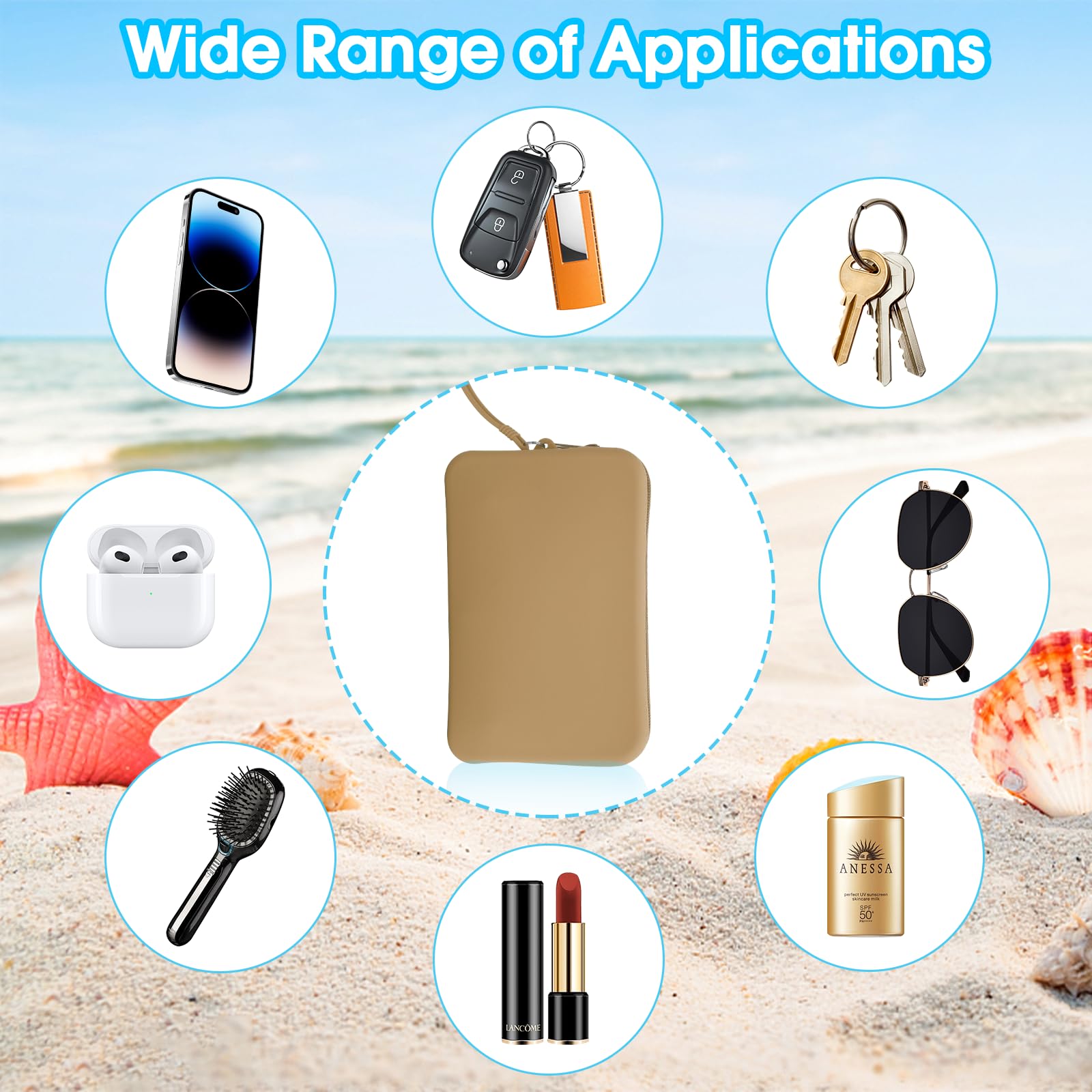 Bogg Bag Accessories Set - Large Khaki Silicone Phone Holder, Charm & Zipper Wallet with Lanyard | Perfect for Beach, Pool & Tote Bags | Waterproof Organizer for Summer Outings