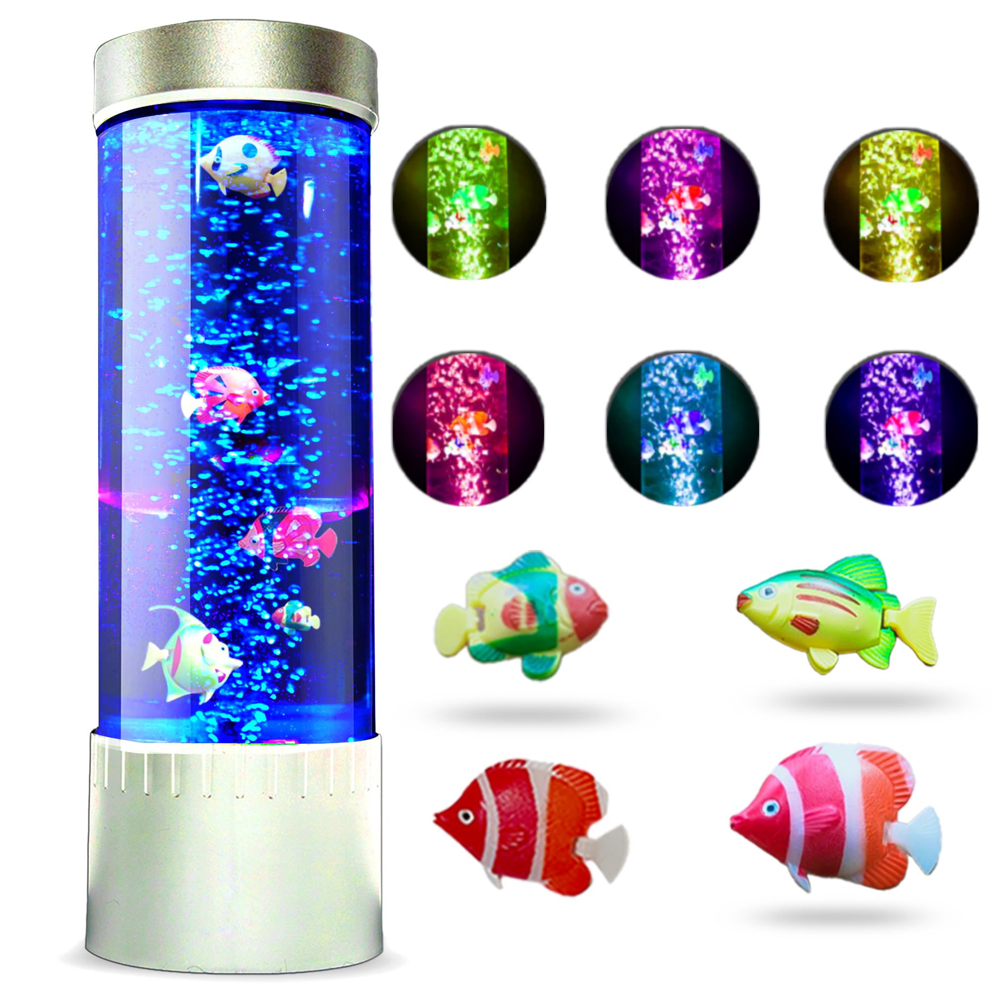 Brewish Bubble Fish Lamp - Color Changing LED Aquarium Lamp with Moving Fish, Seahorse & Jellyfish | Sensory Desktop Bubble Light for Kids & Adults | Perfect Gift for ADHD, Autism & Stress Relief | Ideal for Home Decor, Office Desk & Relaxation Therapy