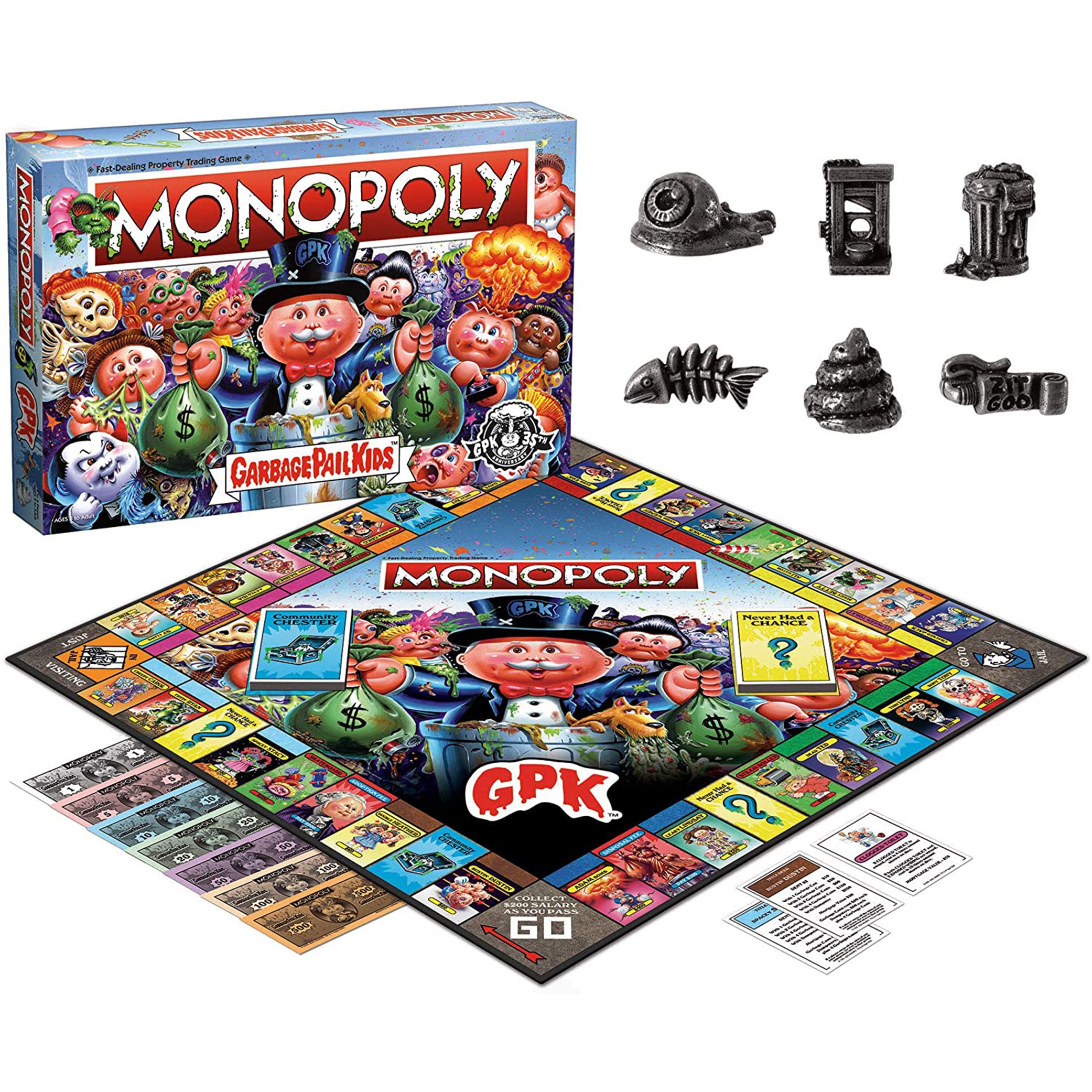 Monopoly Garbage Pail Kids Board Game - Collectible Edition for Family Game Night & 80s Nostalgia Fans | Fun Party Game for Adults & Teens