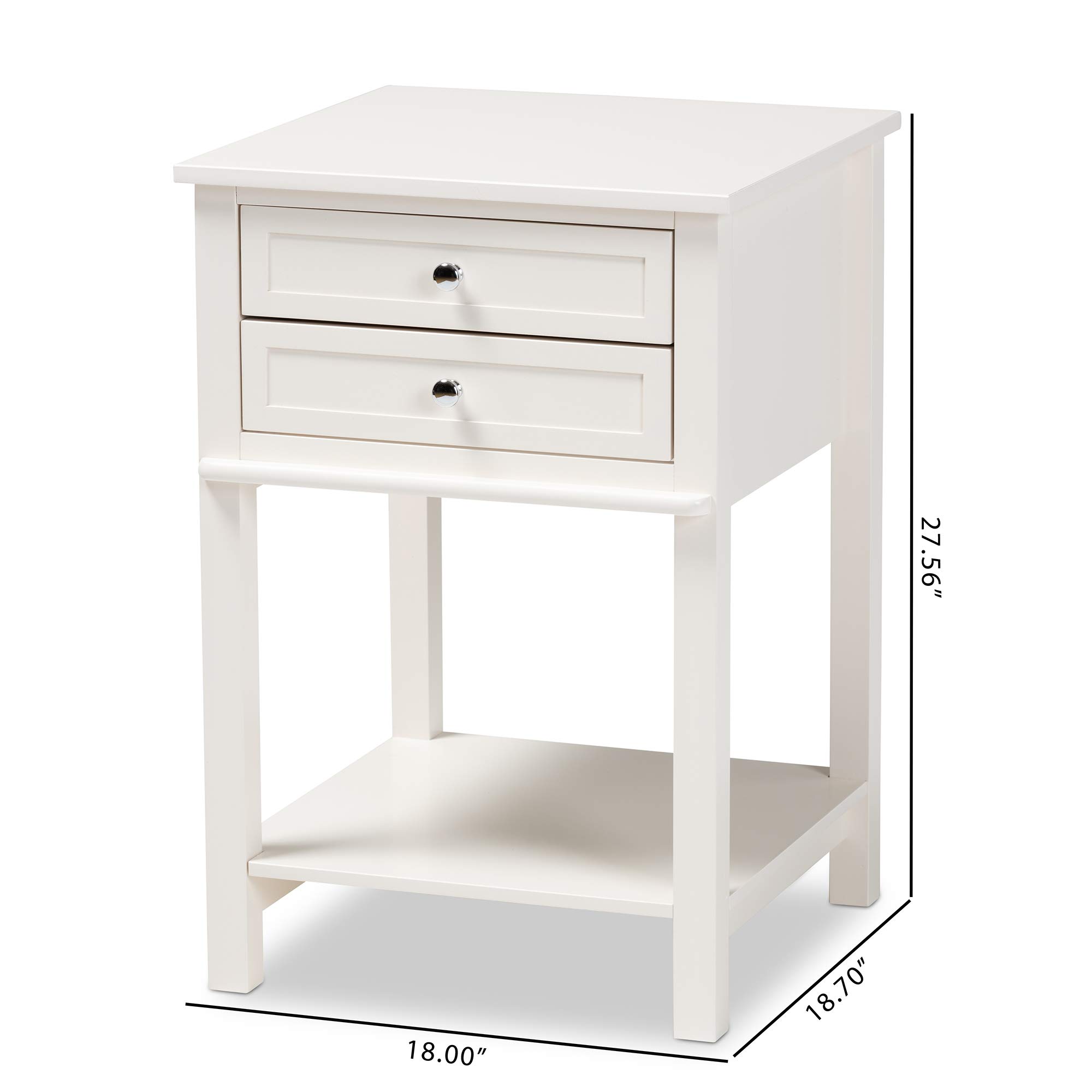 Baxton Studio White Nightstand - Modern Bedside Table with Drawer for Bedroom, Living Room & Guest Room