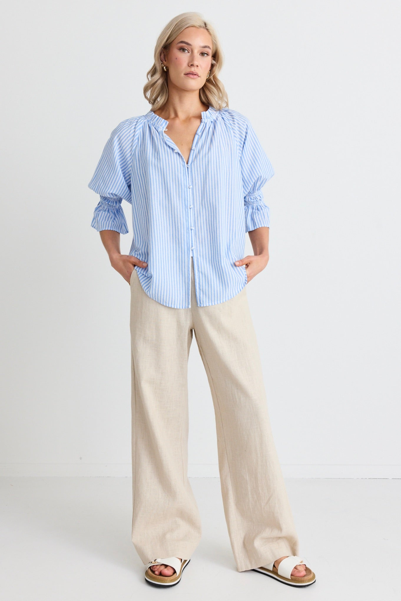 Natural Ramie High Waist Pants for Women - Breathable Linen Wide Leg Trousers | Comfortable Summer Pants for Office, Travel & Casual Wear