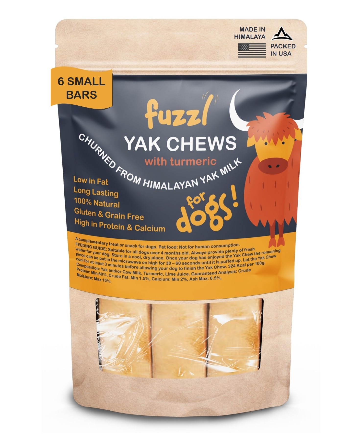 Premium Himalayan Yak Cheese Dog Chews with Turmeric Superfood - 6 Pack Natural Long-Lasting Dental Treats for Small Dogs | Healthy Alternative to Milkbone & Hide Chews | Perfect for Teething, Training, and Dental Care