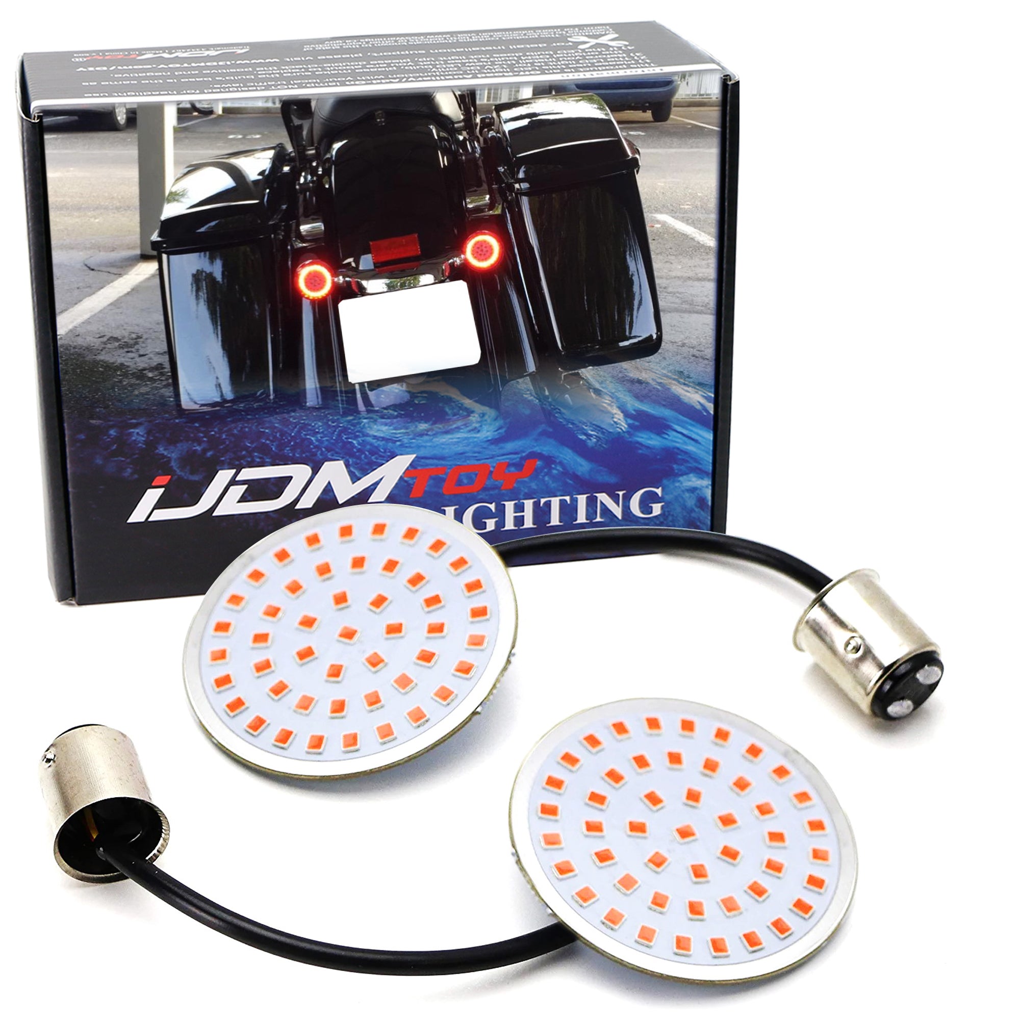 2 Pack 1157 Dual Filament LED Bulbs - Red Turn Signal Tail Brake Lights Compatible with Harley Davidson Motorcycles - High Visibility for Night Riding & Safety