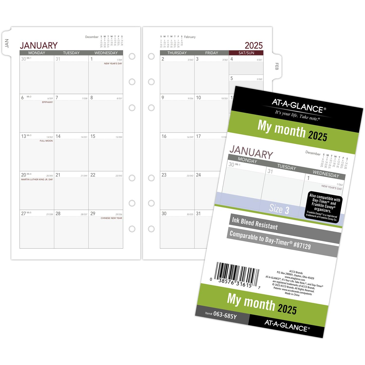 AT-A-GLANCE 2025 Monthly Planner Refill - 3.75