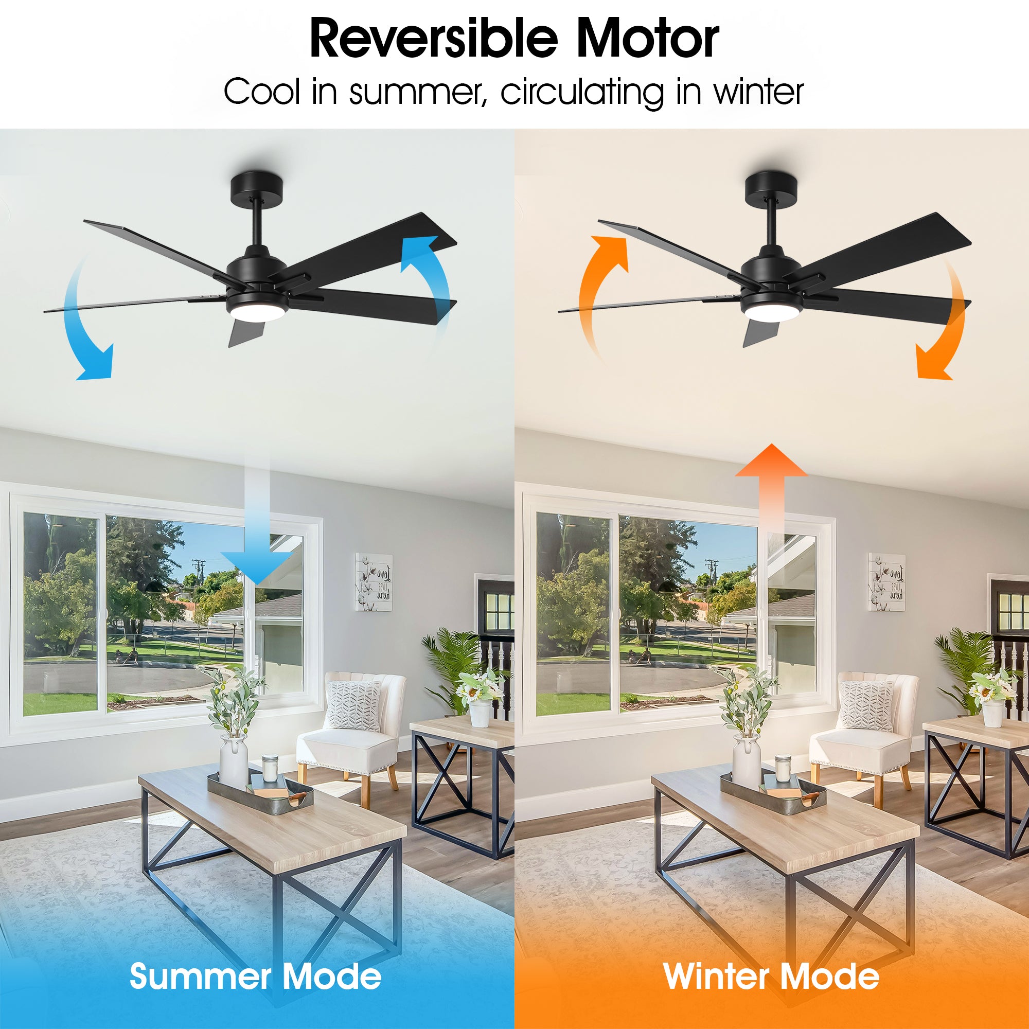 48 DC Motor 5-Blade Modern Ceiling Fan with Downrod Mount - Perfect for Living Room, Bedroom, and Office Cooling