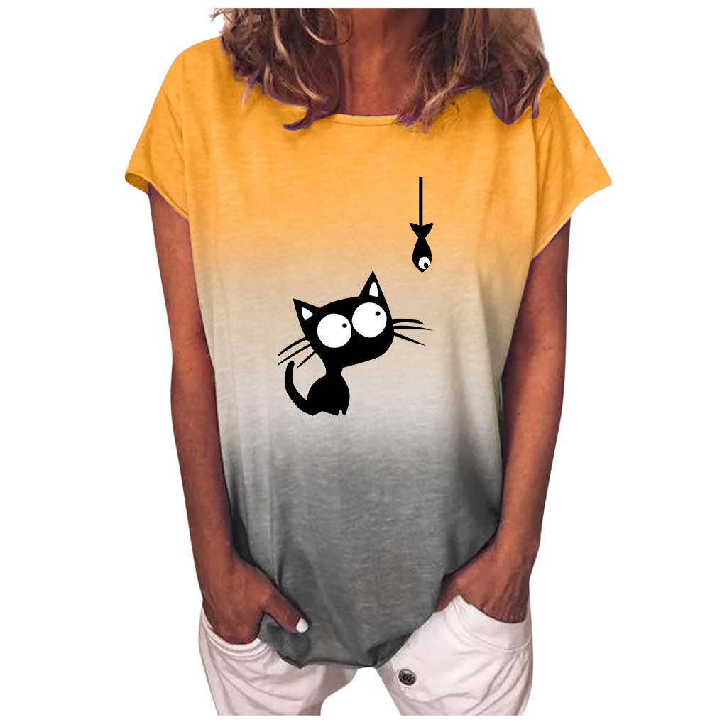 Women's Fashion Sunflower Gradient Print Short Sleeve O-Neck T-Shirt Blouse - Casual Summer Tops for Everyday Wear, Beach Outings & Date Nights