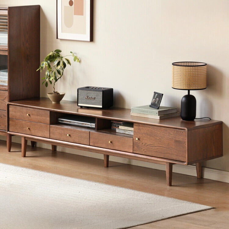 Stylish Oak Solid Wood Modern TV Stand - Nordic Design for Living Room & Entertainment Center | Perfect for 55-75 Inch TVs