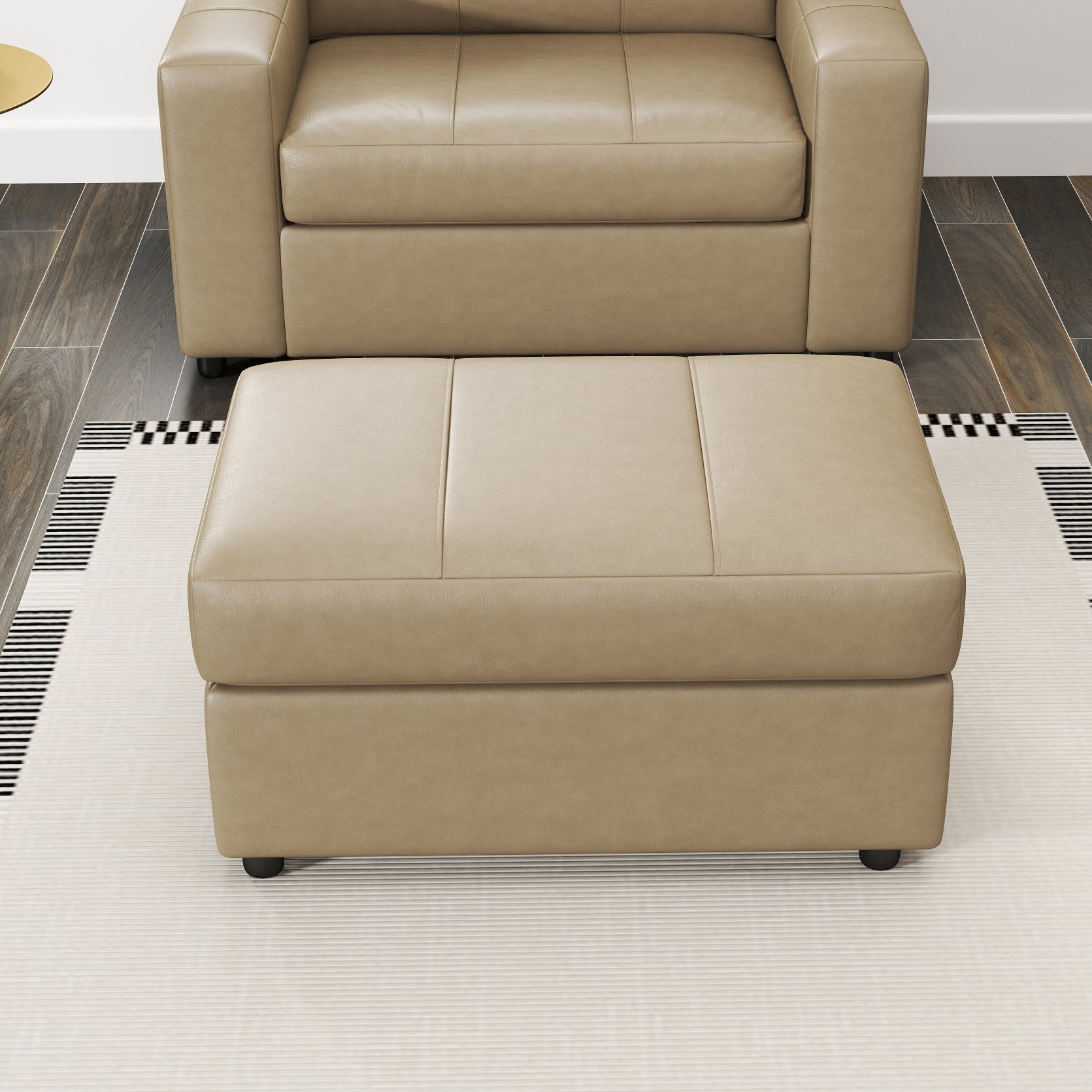 Roundhill Furniture Sakan Leather Upholstered Ottoman - Premium Leather Footrest Stool with Storage for Living Room, Bedroom & Home Decor