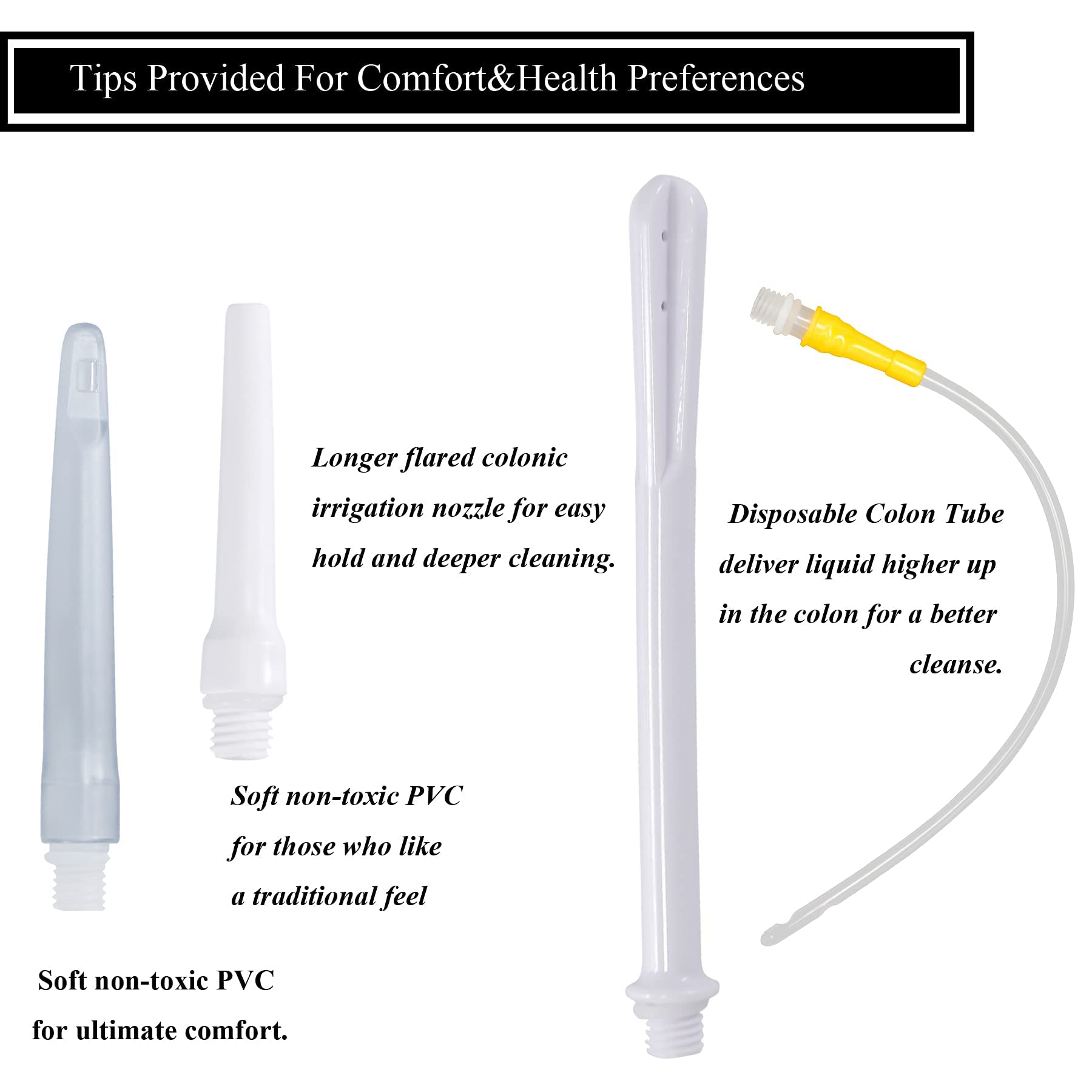 TopQuaFocus 2L BPA-Free Plastic Enema Bucket Kit - Clear Reusable Colon Cleanse System with 6 Leak-Proof Tips for Men & Women - Perfect for Home Coffee Enema Therapy & Colon Detox