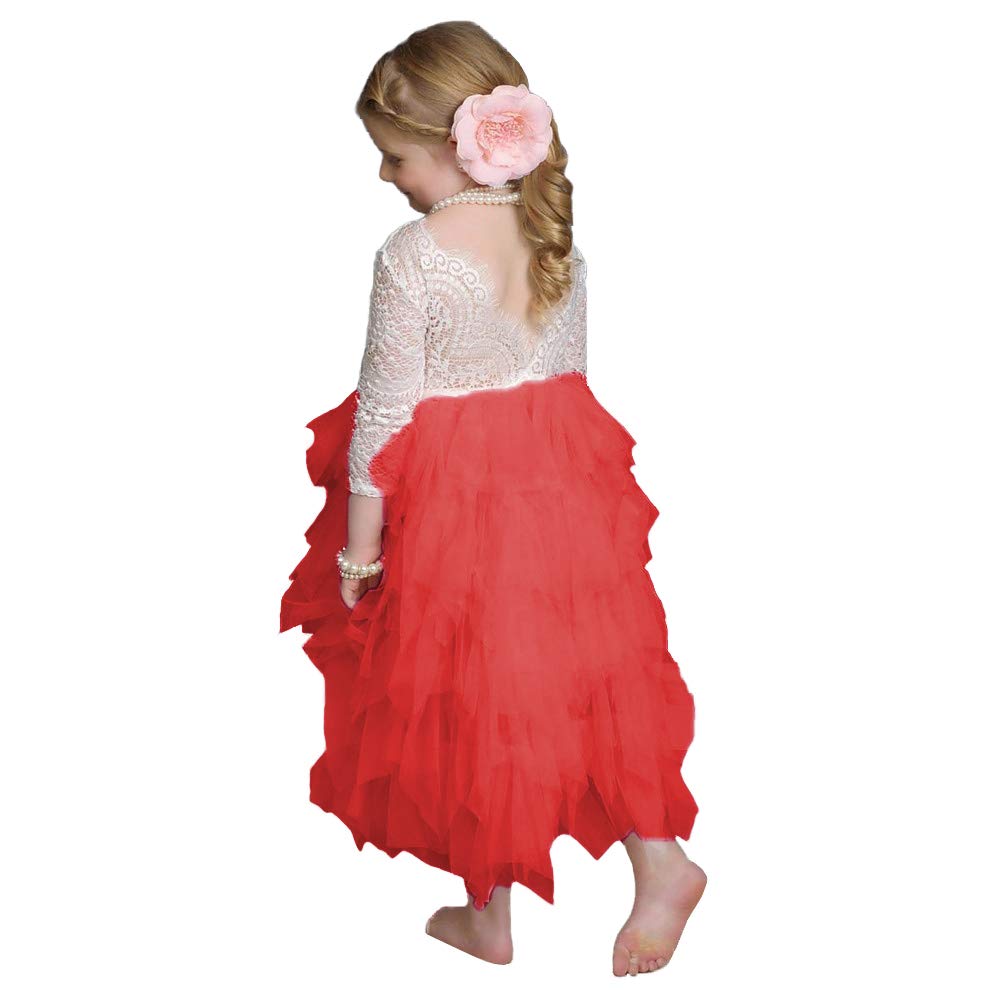 Boho Toddler Lace Flower Girl Dress - Tulle Long Sleeve Party Wedding Prom Dress for Girls | Perfect for Flower Girls, Birthday Parties & Special Occasions