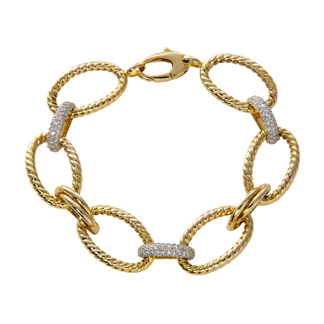 14K Gold Pavé Diamond Oval Rope Link Bracelet for Women - Elegant Jewelry Gift for Anniversary, Wedding & Special Occasions