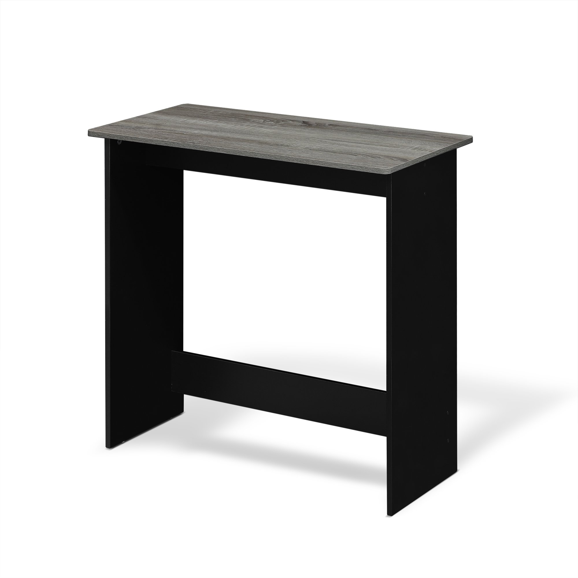 FURINNO Simplistic Study Table & Laptop Desk - French Oak Grey & Black with Square Shelves | Compact Home Office Desk for Small Spaces, Dorm Rooms & Workstations