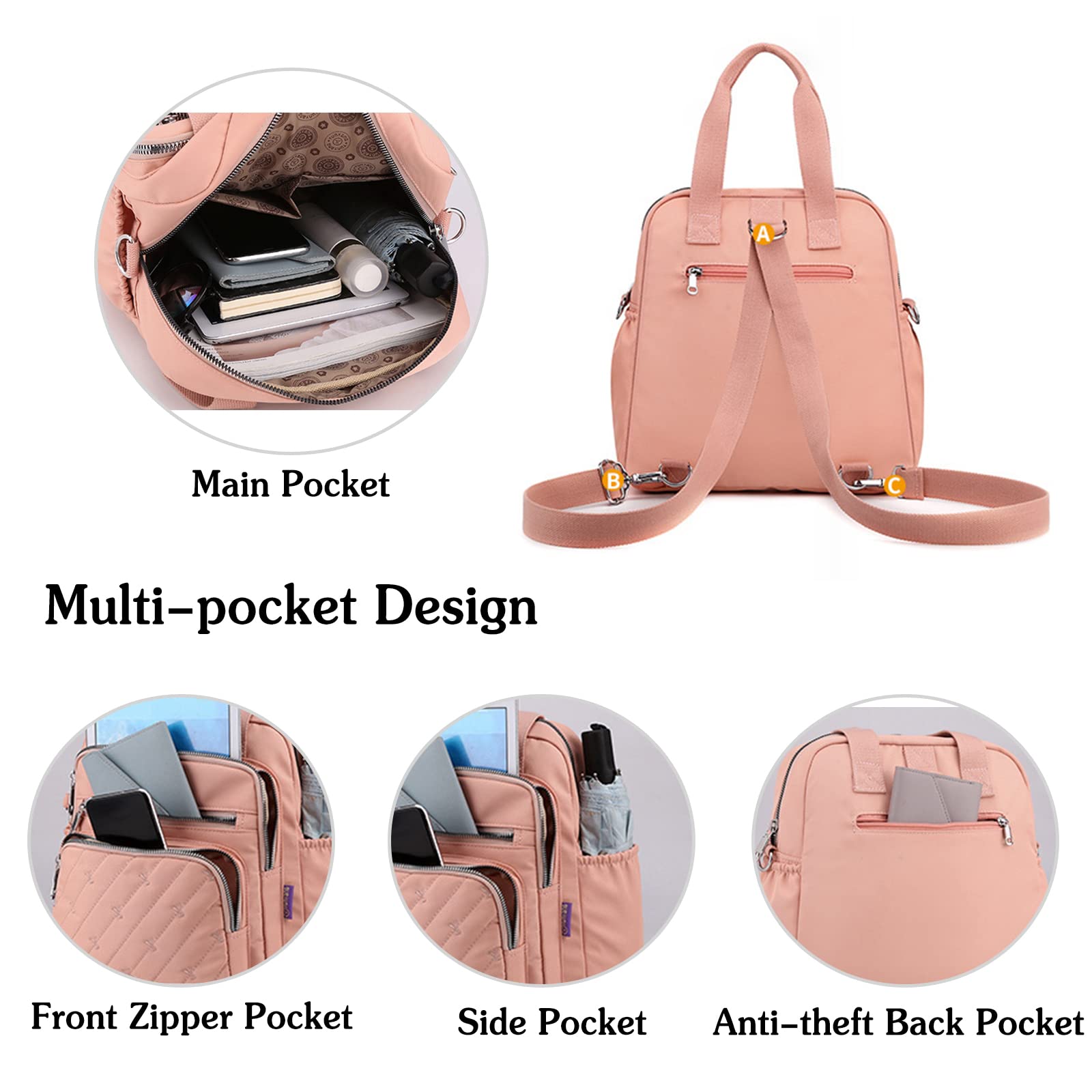 PORRASSO Women's Fashion Backpack - Stylish Nylon Shoulder Bag, Handbag & Rucksack for Work, Travel & Daily Use (Dark Blue) | Perfect for Office Commute, College Campus & Weekend Getaways