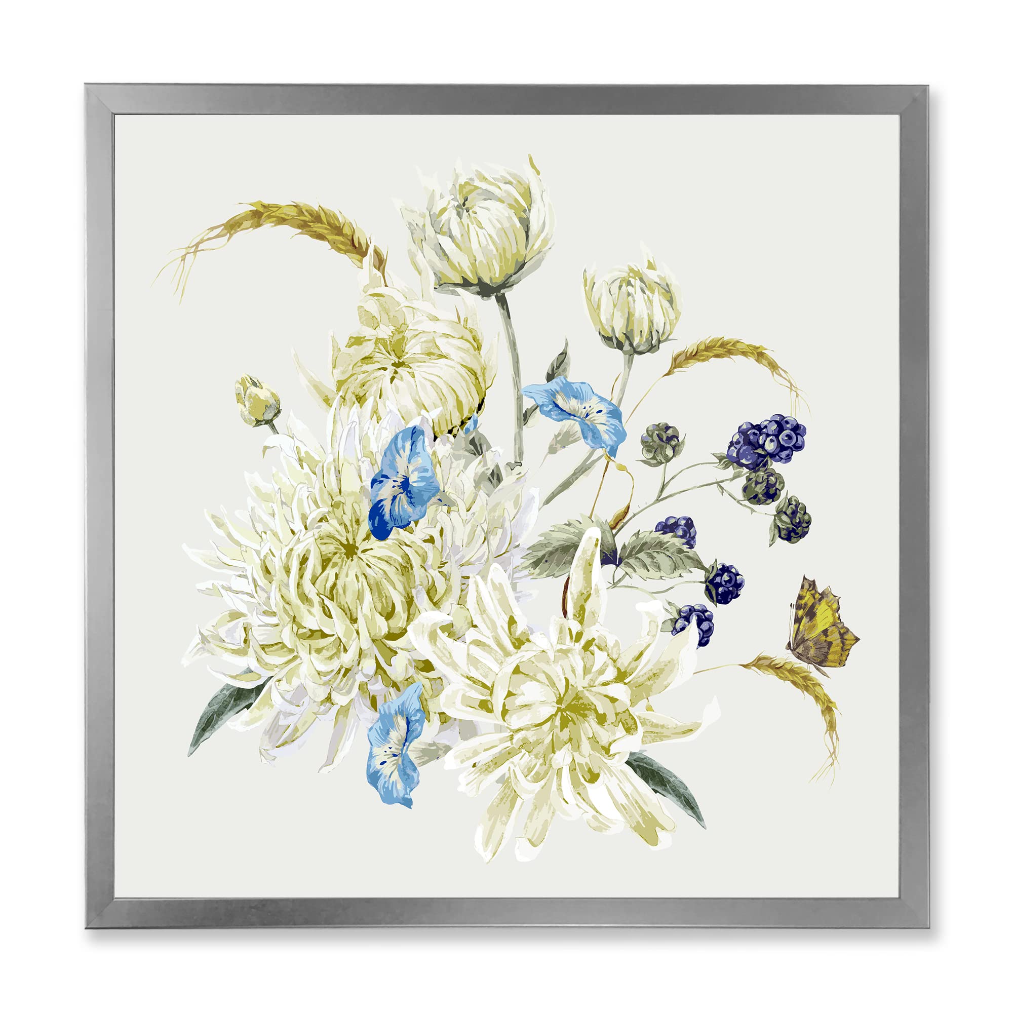 Vintage Bouquet With Chrysanthemums II Framed Wall Art - Traditional Floral Painting for Living Room, Bedroom & Office Decor