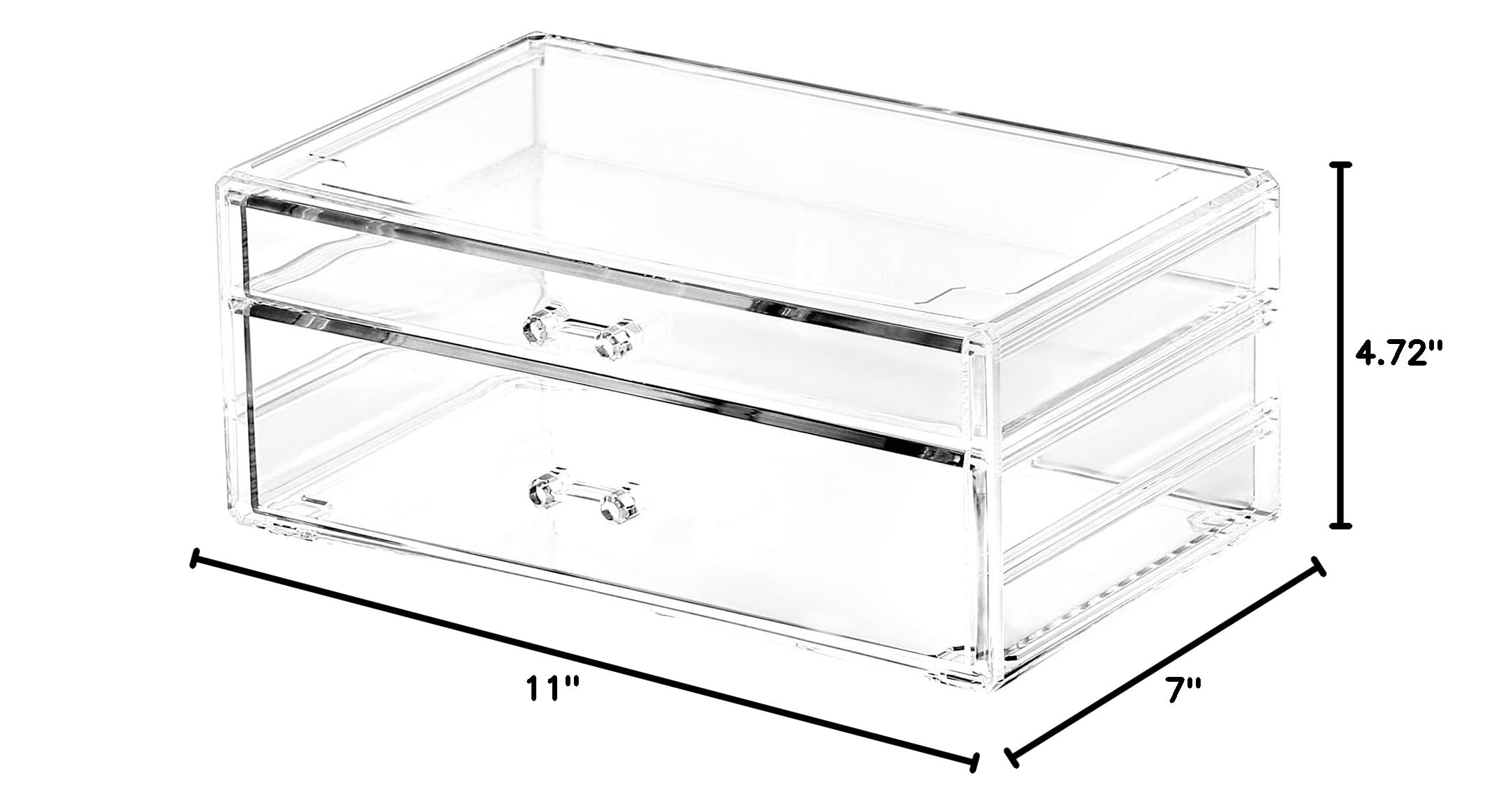 Clear Acrylic Desk Organizer with 2 Stackable Drawers - Skincare, Jewelry & Makeup Storage for Vanity, Bathroom or Office - Perfect for Hair Clips, Beauty Products and Countertop Organization