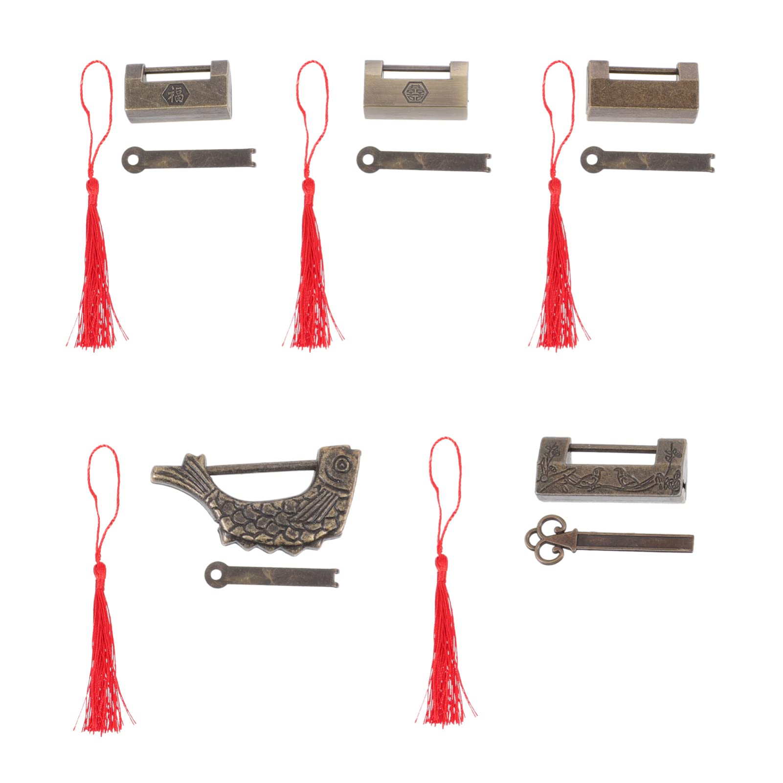 Vintage Chinese Antique Padlock Set - 5 Zinc Alloy Retro Locks for Jewelry Box, Wooden Case, Door & Cabinet - Perfect for Home Decor, DIY Projects & Vintage Collections