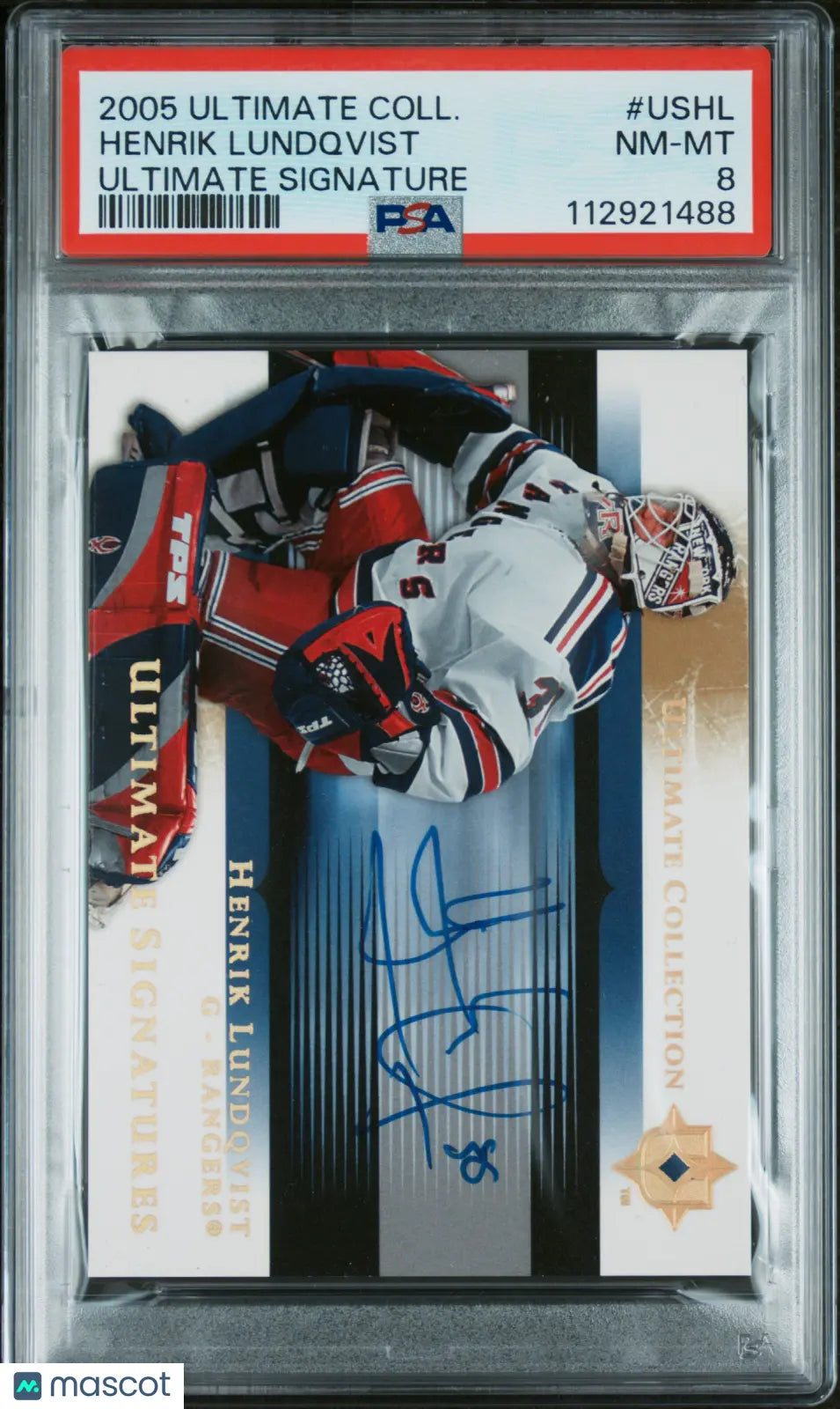 2005 Upper Deck Ultimate Collection Henrik Lundqvist Autograph Hockey Card PSA 8 - Perfect for NHL Collectors & Hockey Memorabilia Displays