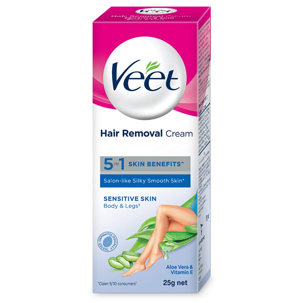 Veet Silk & Fresh Hair Removal Cream for Sensitive Skin - 25g (Pack of 1) | Painless & Smooth Legs, Underarms & Bikini Line | Dermatologically Tested for Women
