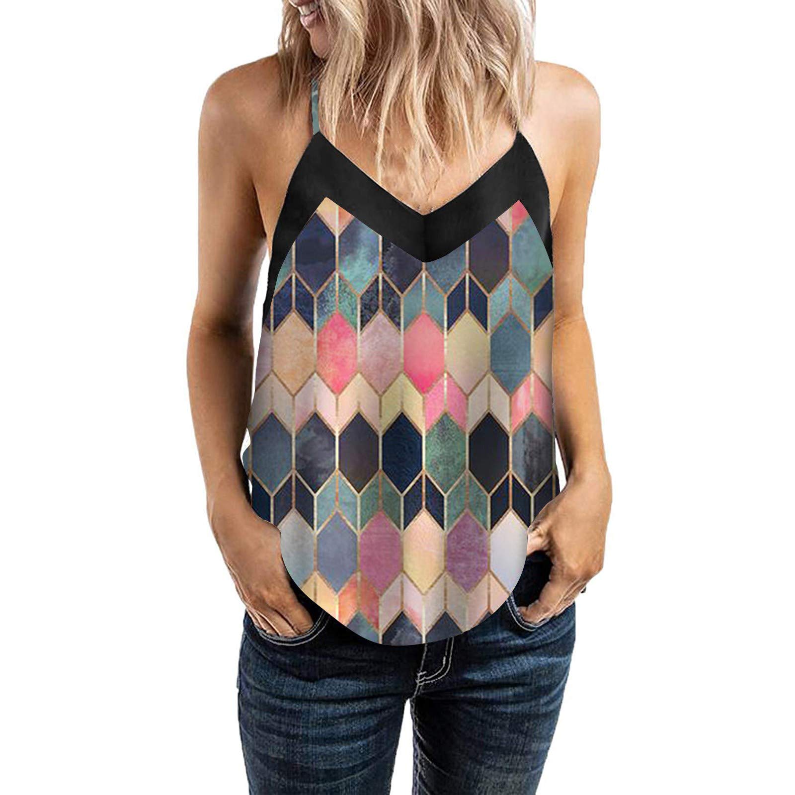 Women's Sexy Plaid Halter Top - Casual Spliced Vest Blouse with Backless Design & Floral Print | Perfect for Summer Outfits, Beach Wear, and Party Fashion