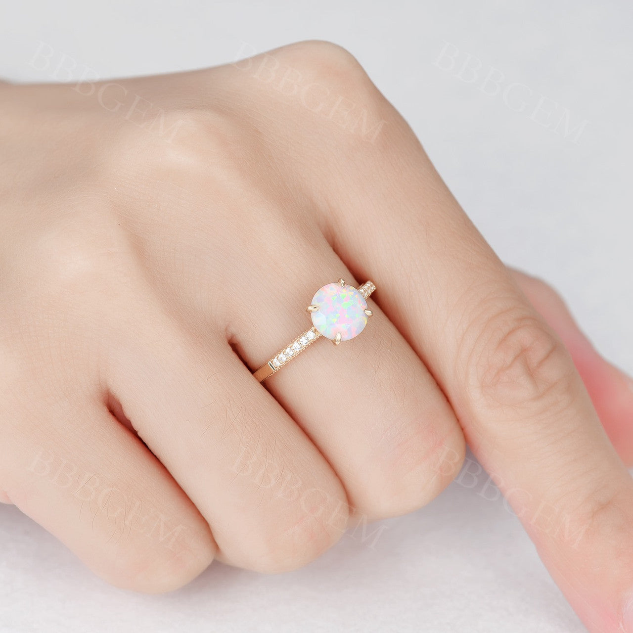 Opal Solitaire Engagement Ring for Women - 14K Rose Gold Wedding Band, Elegant Promise Ring for Her | Perfect for Proposals, Anniversaries & Special Occasions