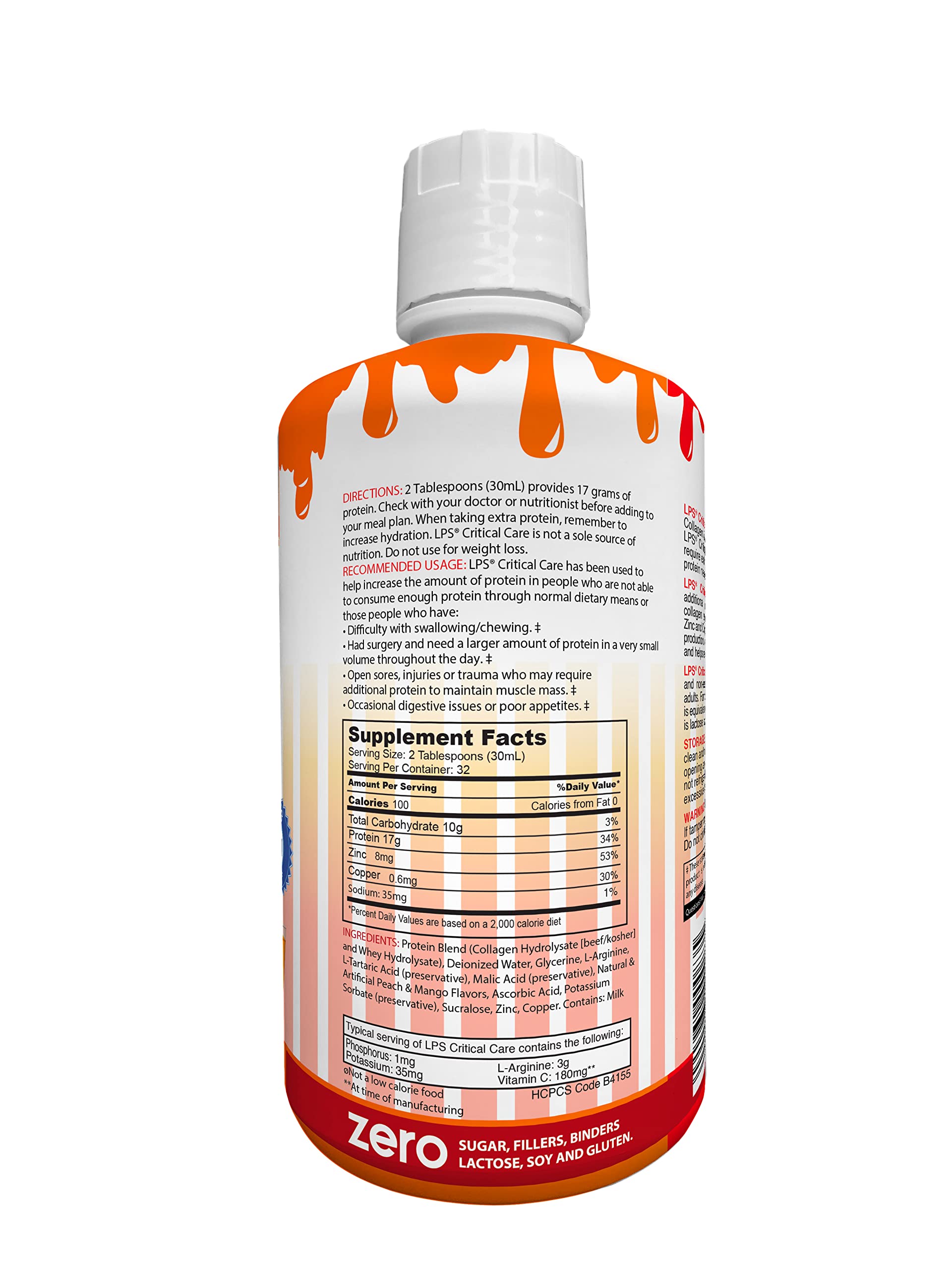Nutritional Designs LPS Liquid Collagen & Whey Protein Powder - Sugar Free, Non-GMO Supplement Drink for Healthy Skin & Hair - Men & Women (Peach Mango Flavor) | Post-Workout Recovery & Beauty Boost
