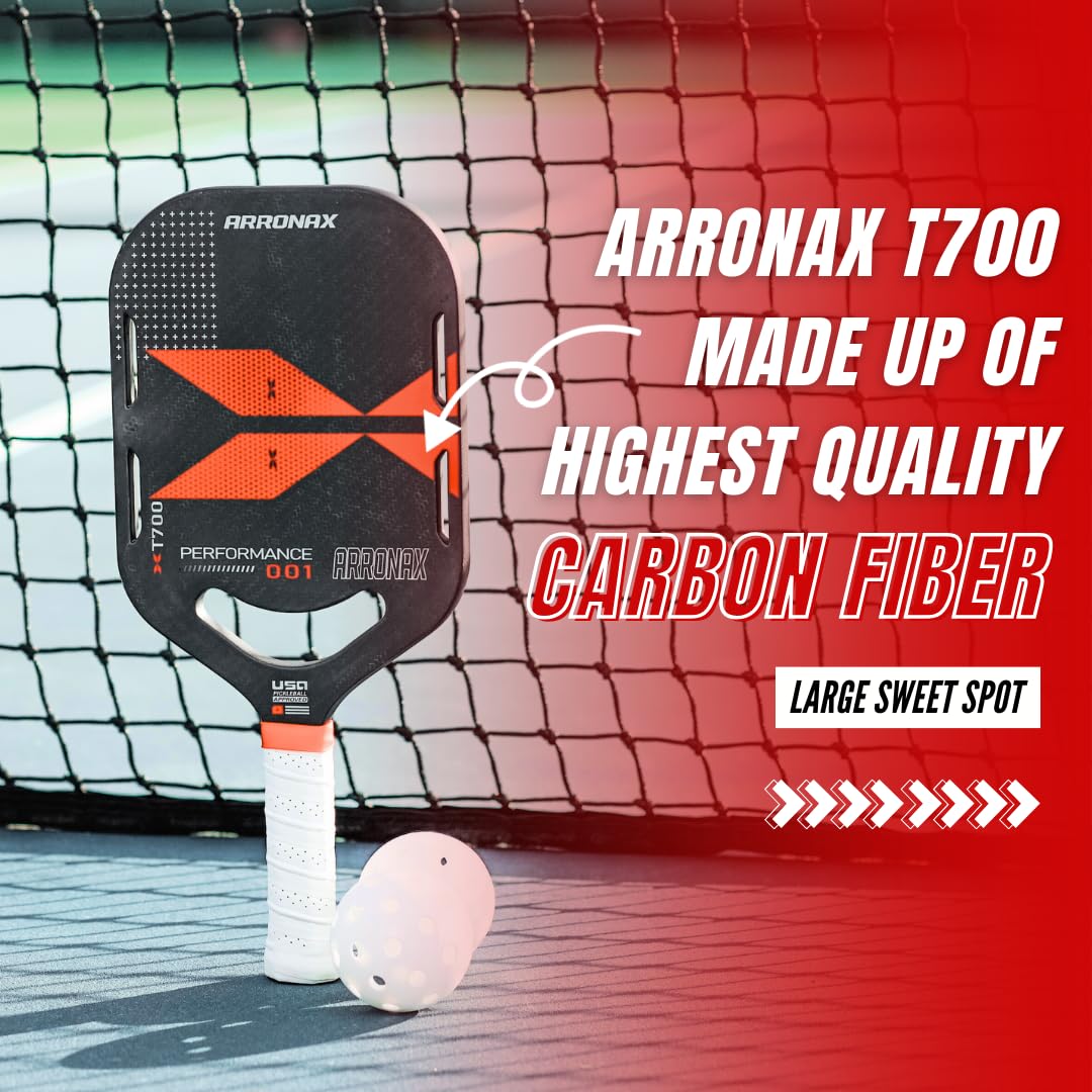 Arronax 16mm Thermoformed Carbon Fiber XT700 Pickleball Paddle - USAPA Approved for Beginners & Advanced Players (Black) | Perfect for Indoor/Outdoor Court Play & Competitive Tournaments