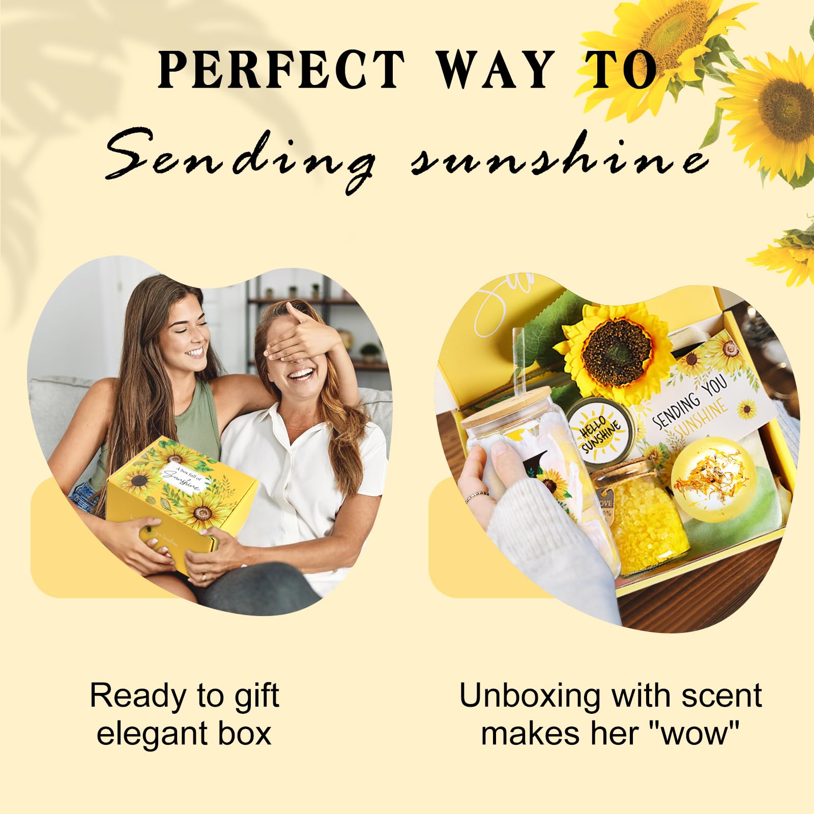 Personalized Sunflower Initial Gifts for Women - Monogrammed Self Care Spa Birthday & Get Well Soon Gifts - Sunshine Themed Gift Baskets - Perfect for Birthdays, Recovery, Spa Days & Special Occasions
