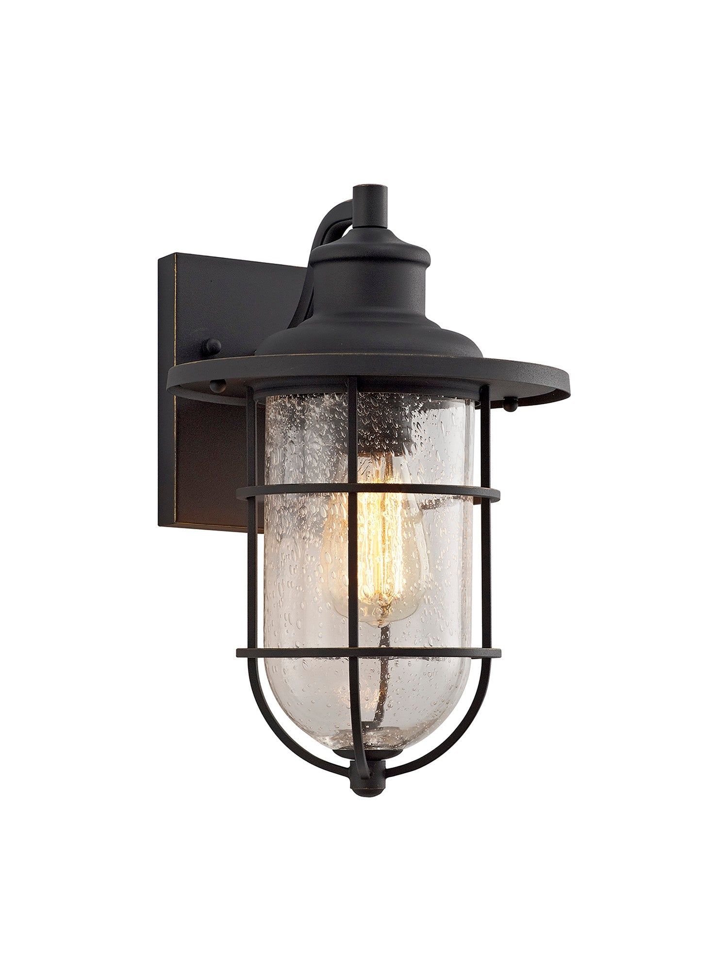 Blitz Modern Wall Lamp - Black/Gold Finish with Seeded Clear Glass Shade, E27 Socket, IP54 Rated for Bathroom & Outdoor Use - 2 Year Warranty - Perfect for Bedroom, Hallway, and Patio Lighting
