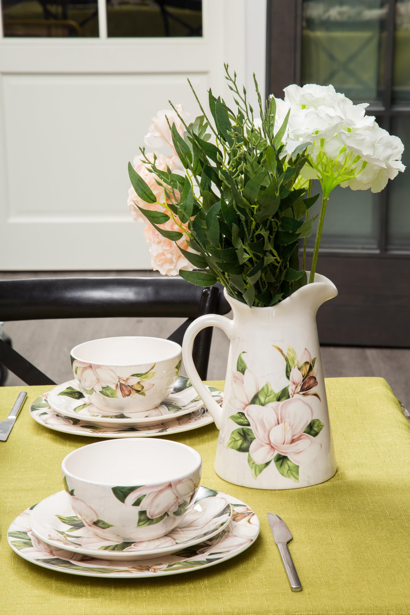 Bico Magnolia Floral Ceramic Salad Plates Set of 4 - 8.75 Inch Elegant Dinnerware for Salads, Appetizers, Desserts | Microwave & Dishwasher Safe | Perfect for Dinner Parties, Bridal Showers & Home Decor