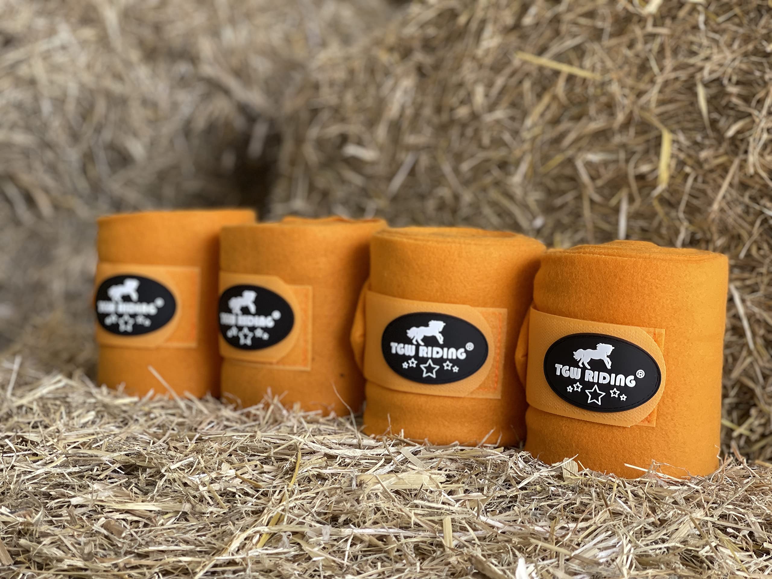 TGW RIDING Horse Polo Leg Wraps - Fleece Bandages for Horse Protection & Support - 4-Pack Set for Training, Riding, and Competition (Black/White)