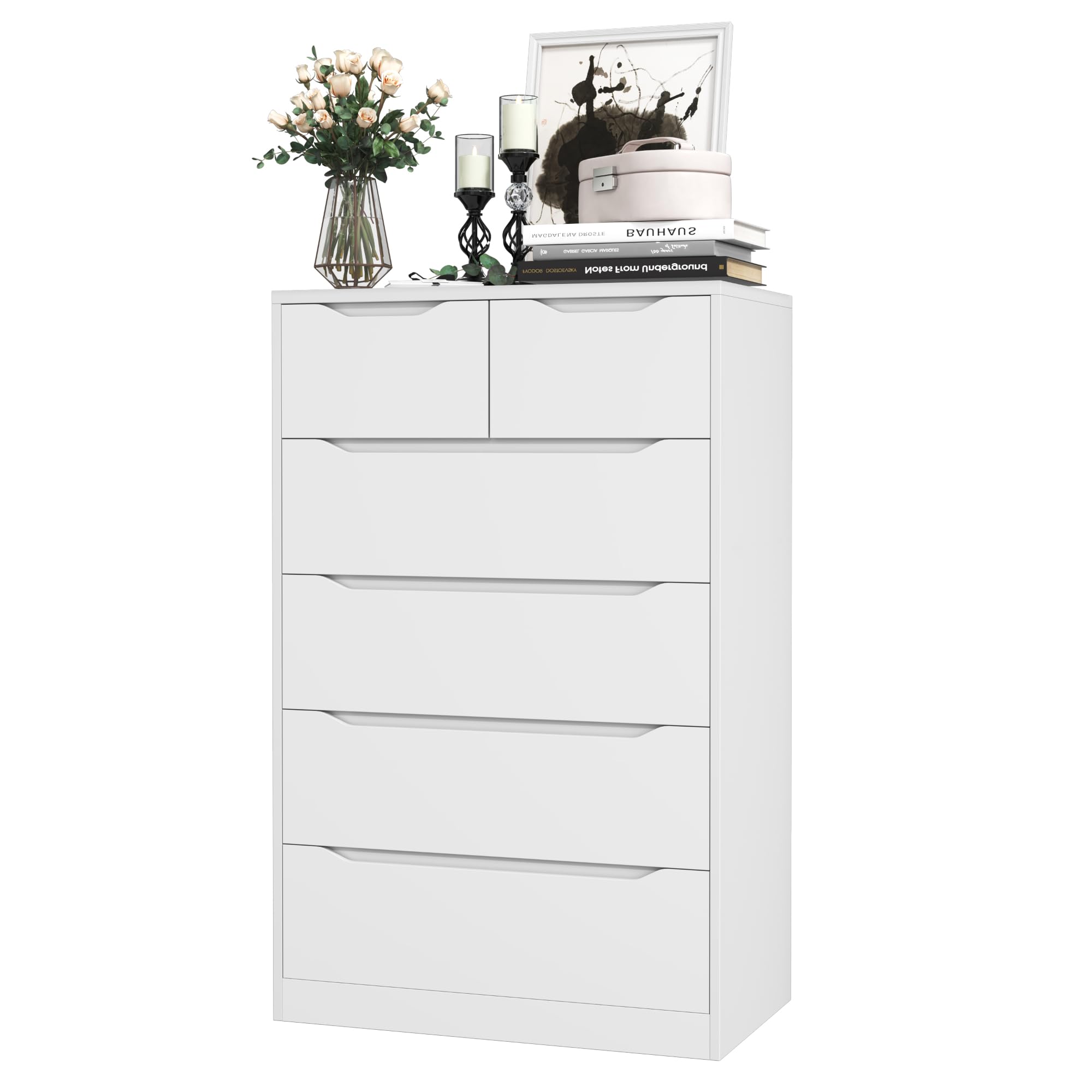 Modern White 6-Drawer Tall Dresser for Bedroom - Spacious Storage Chest of Drawers (27.5